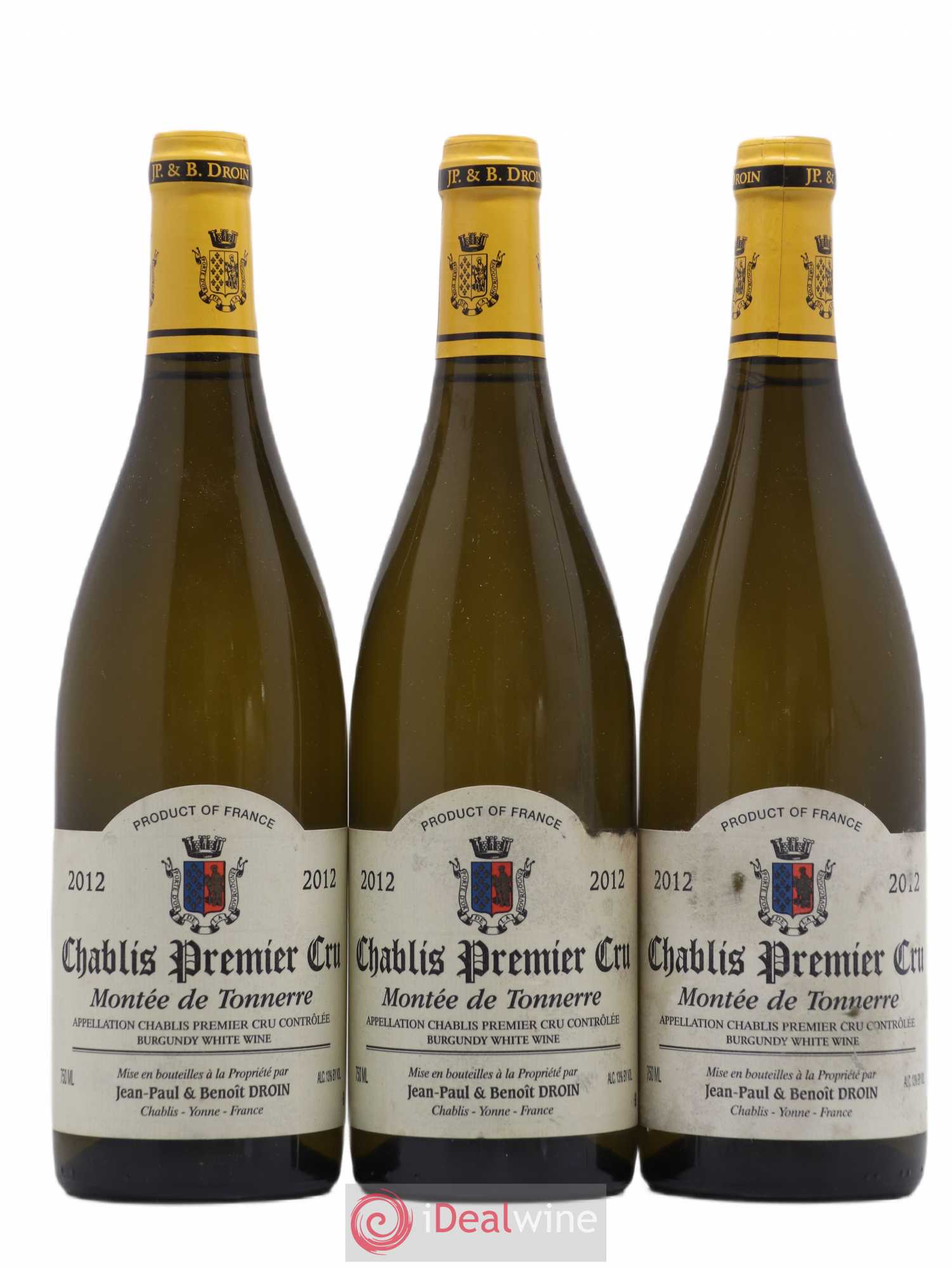 Chablis 1er Cru Montée de Tonnerre Jean-Paul & Benoît Droin (Domaine) 2012 - Lot de 3 bouteilles - 0