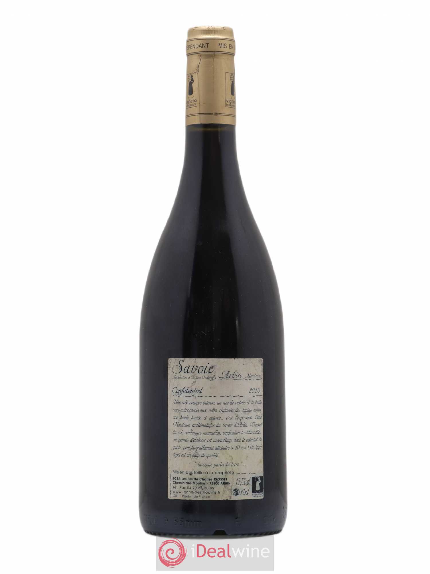Vin de Savoie Arbin Mondeuse Confidentiel Trosset 2010 - Lot de 1 bouteille - 1