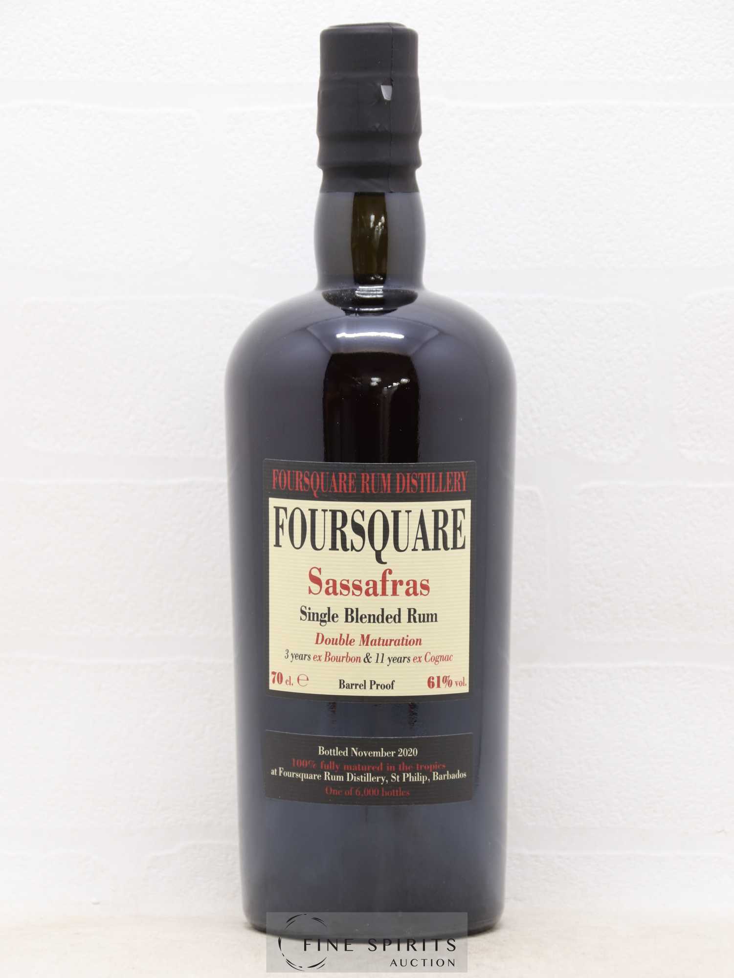 Foursquare Of. Sassafras Barrel Proof - One of 6000 - bottled 2020 Double Maturation 3 years ex Bourbon & 11 years ex Cognac - Lotto di 1 bottiglia - 1