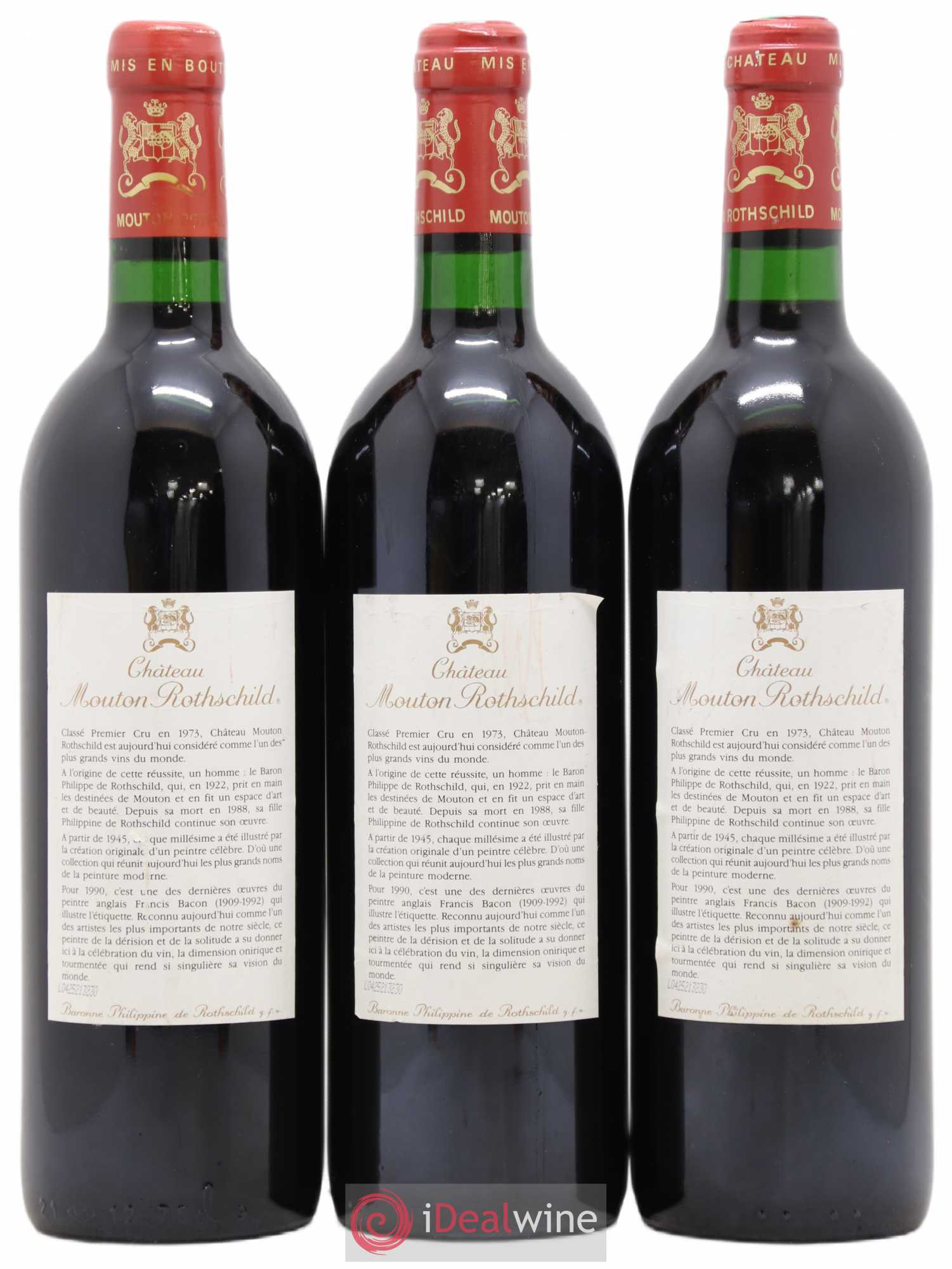 Château Mouton Rothschild 1er Grand Cru Classé 1990 - Lot de 3 bouteilles - 1