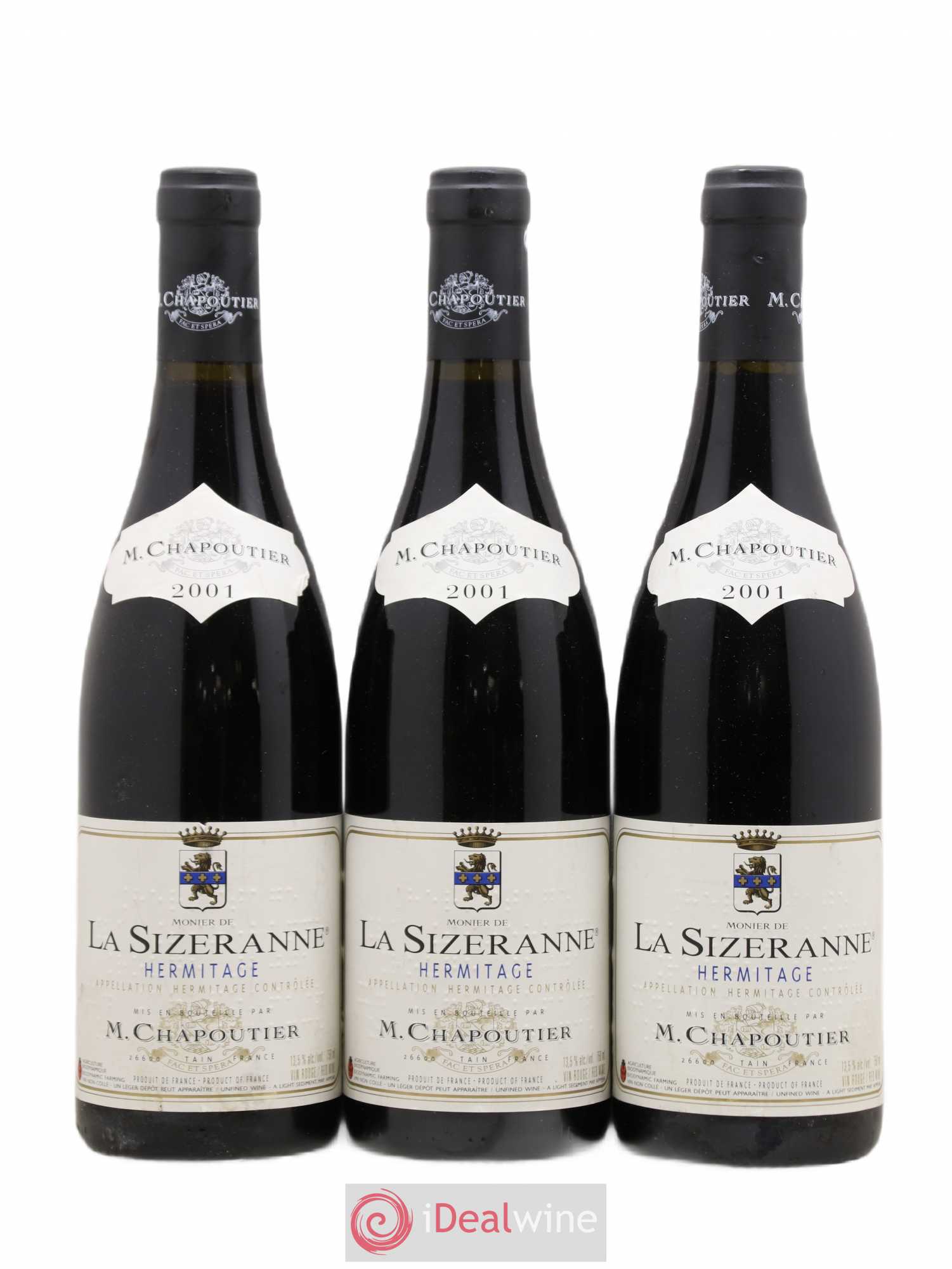 Hermitage Monier de La Sizeranne Chapoutier 2001 - Lot de 3 bouteilles - 0