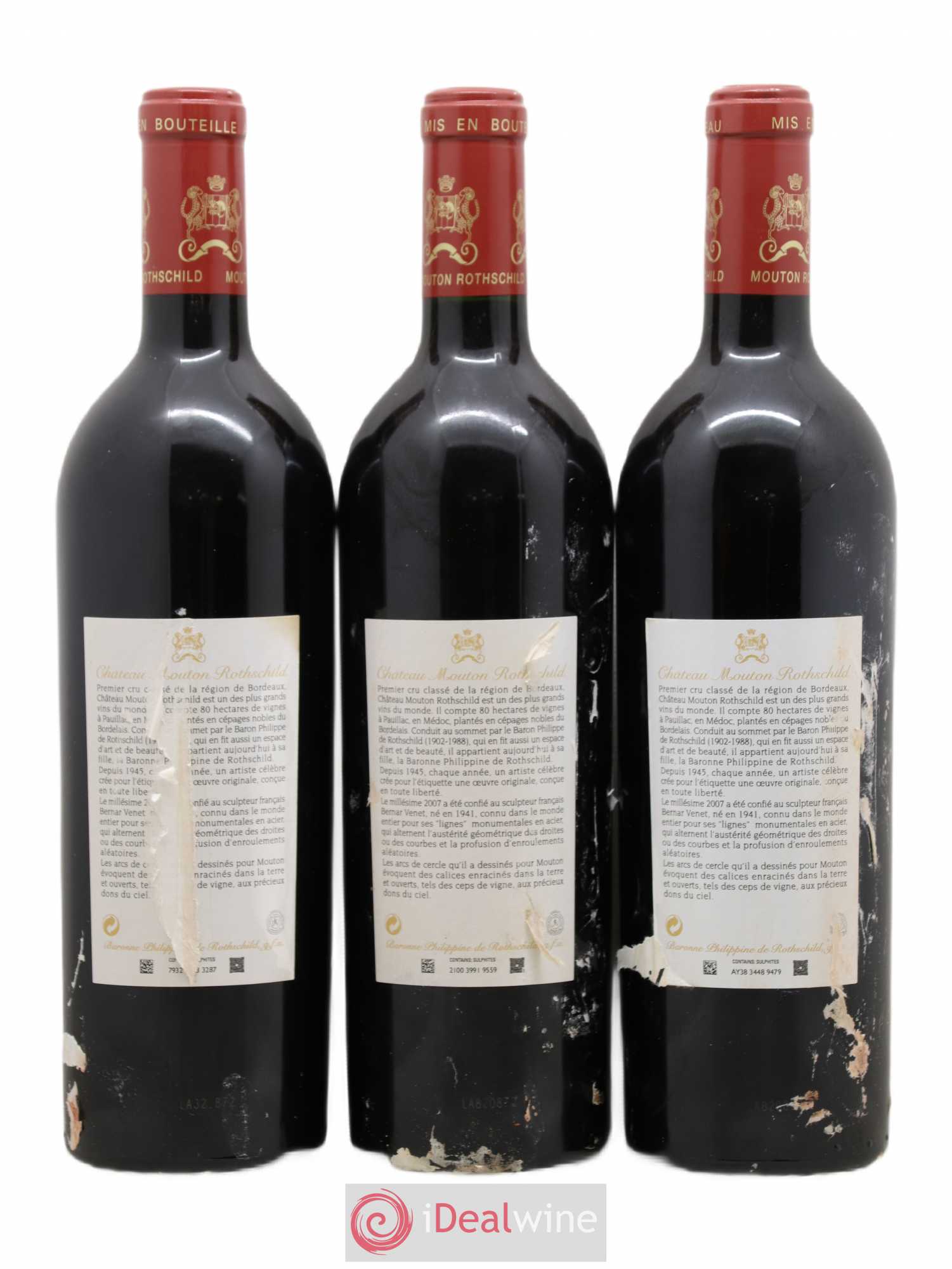 Château Mouton Rothschild 1er Grand Cru Classé 2007 - Lot de 3 bouteilles - 1