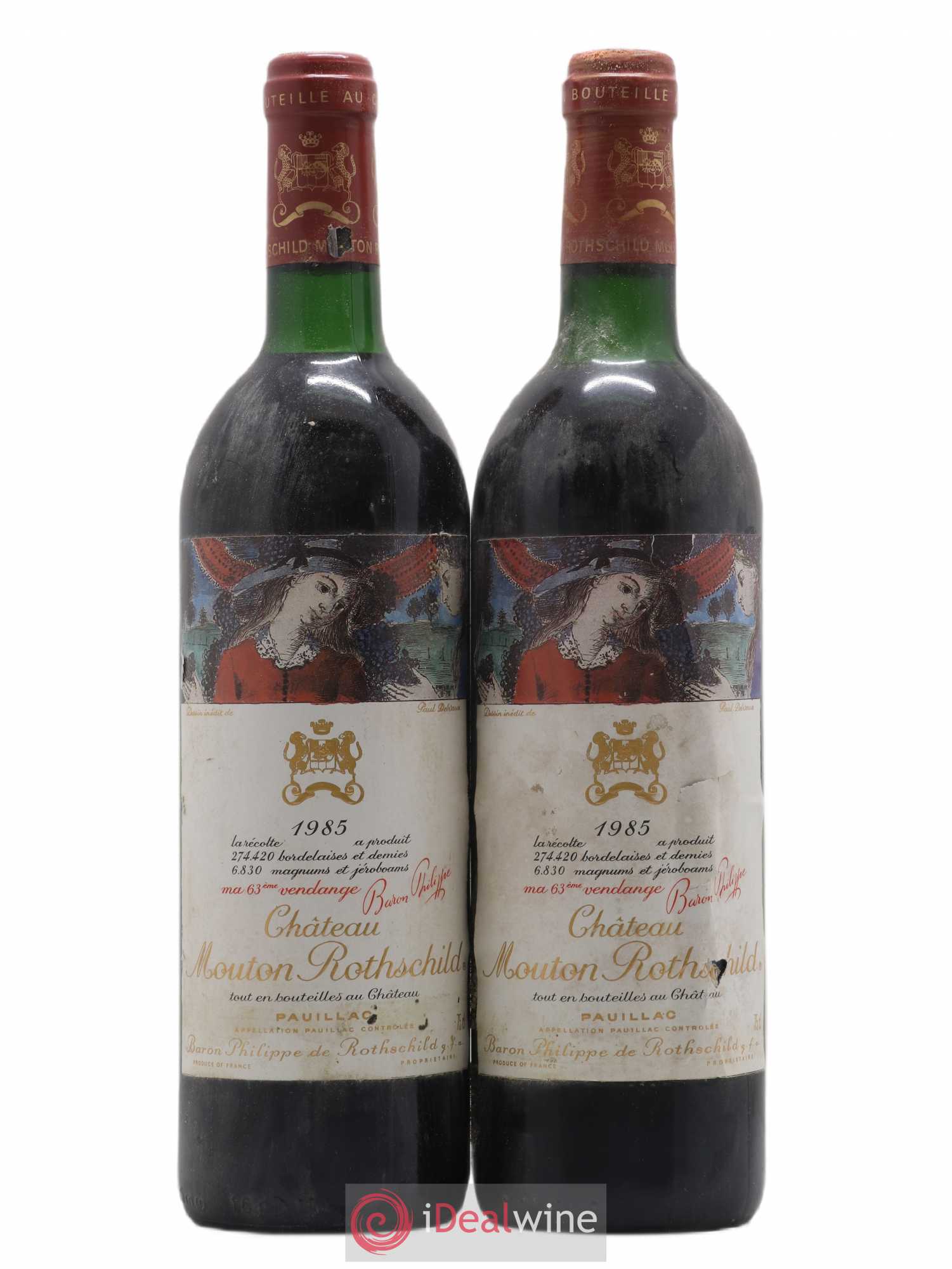 Château Mouton Rothschild 1er Grand Cru Classé 1985 - Lot de 2 bouteilles - 0