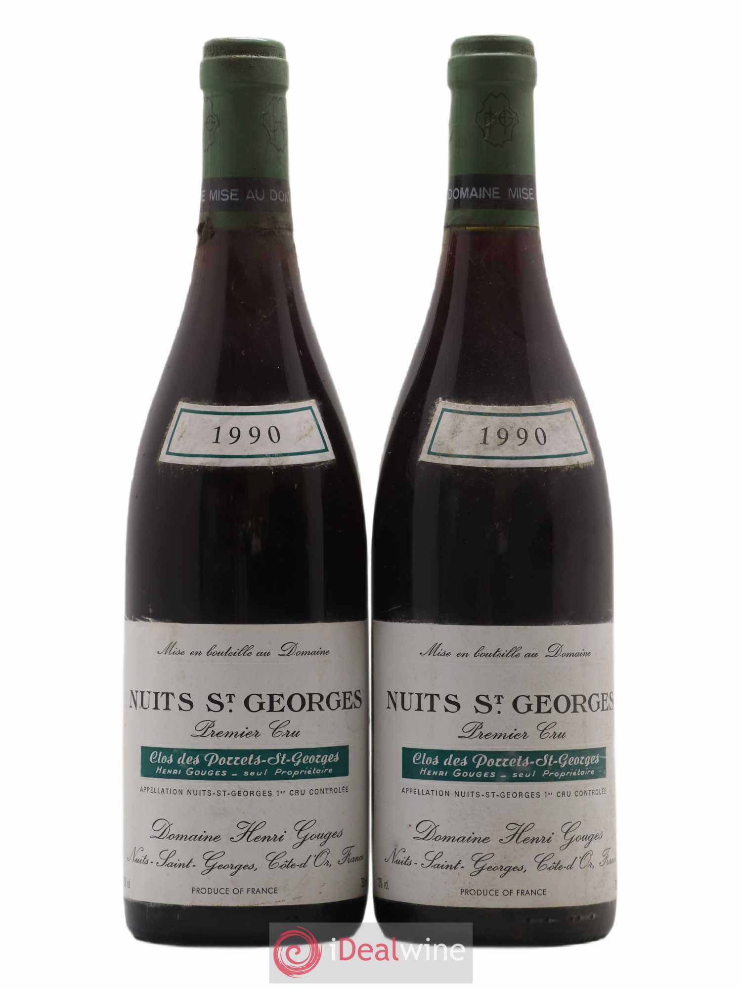 Nuits-Saint-Georges 1er Cru Clos des Porrets St Georges Henri Gouges 1990 - Lot de 2 bouteilles - 0