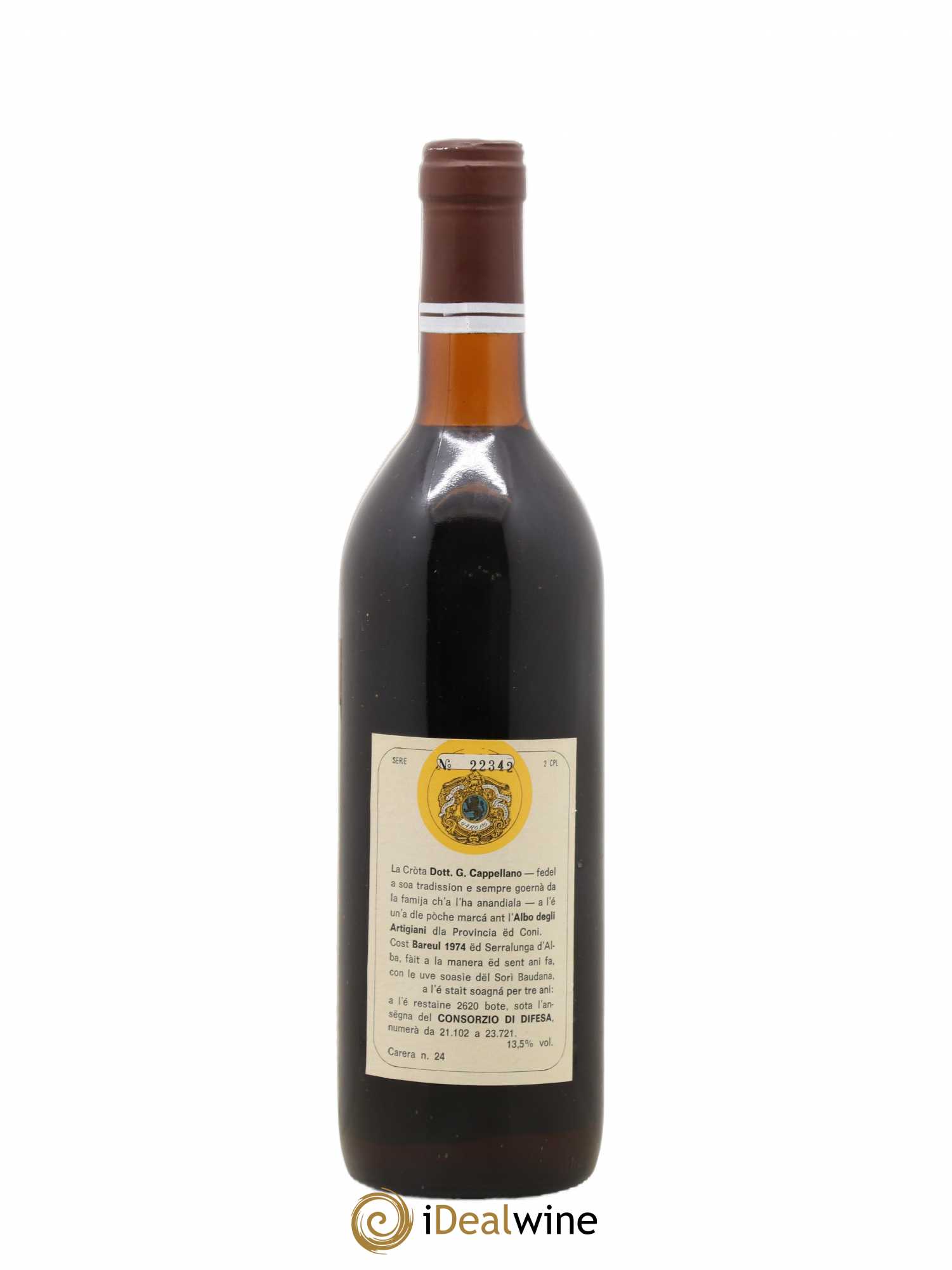 Barolo DOCG Cappellano 1974 - Lot de 1 bouteille - 1
