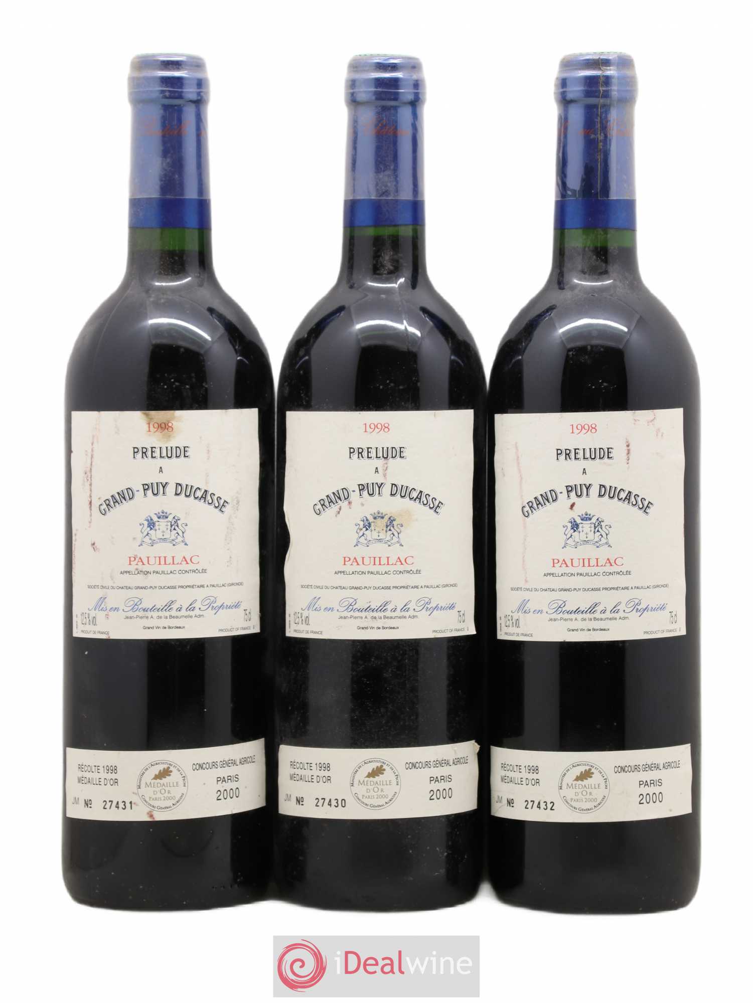 Prélude à Grand Puy Ducasse Second Vin 1998 - Lot de 3 bouteilles - 0