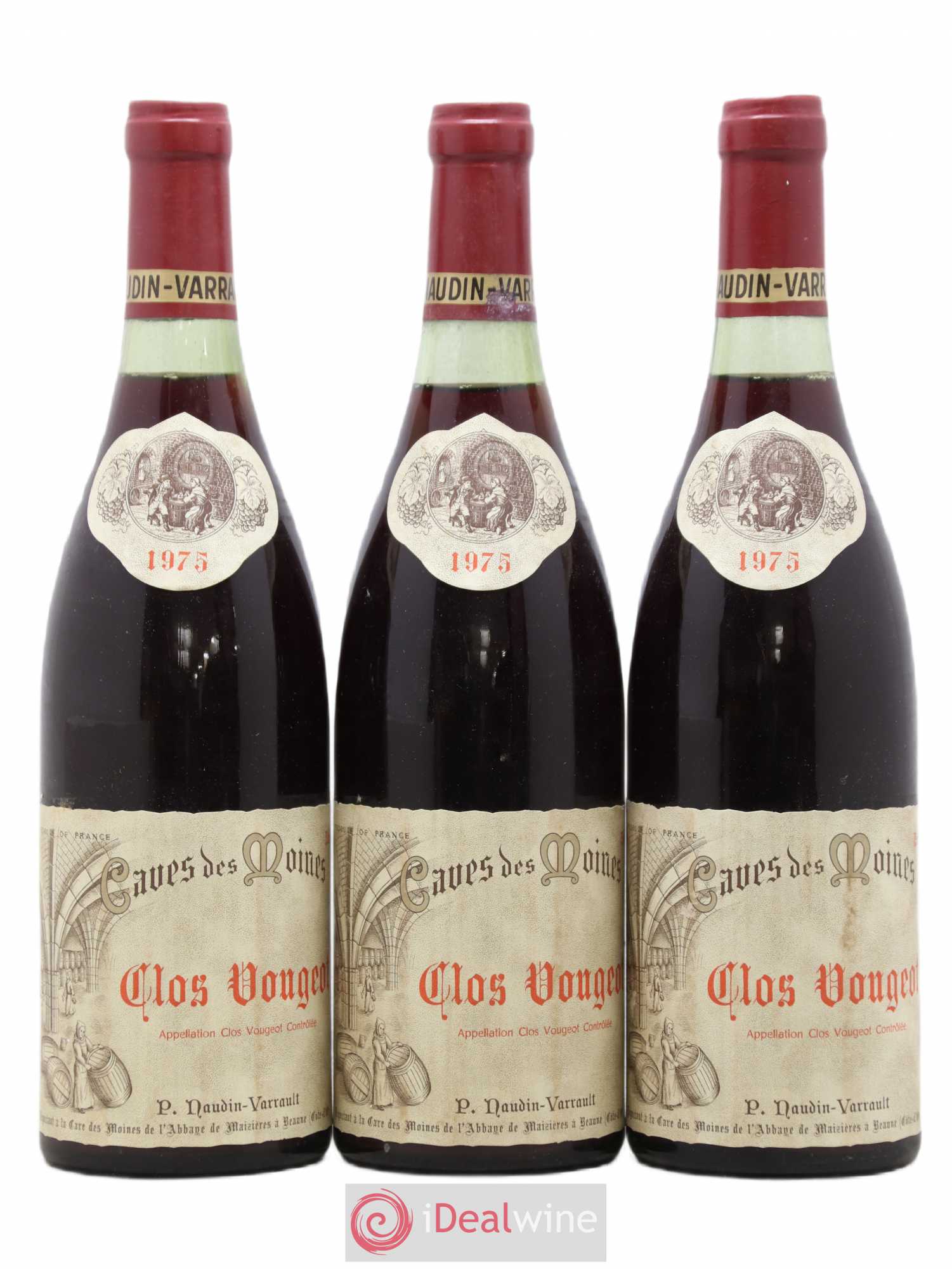 Clos de Vougeot Grand Cru Cave des Moines Naudin Varrault 1975 - Posten von 3 Flaschen - 0