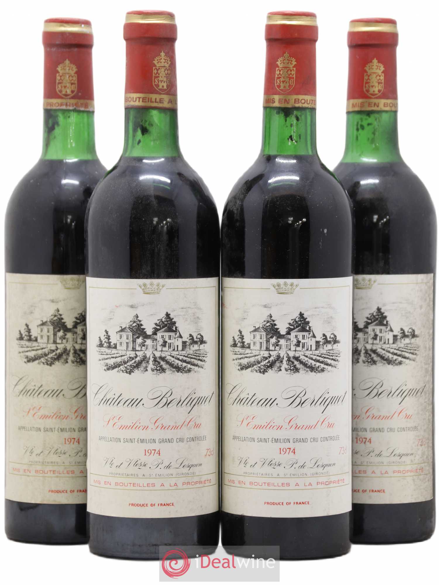 Château Berliquet Grand Cru Classé 1974 - Lot de 4 bouteilles - 0