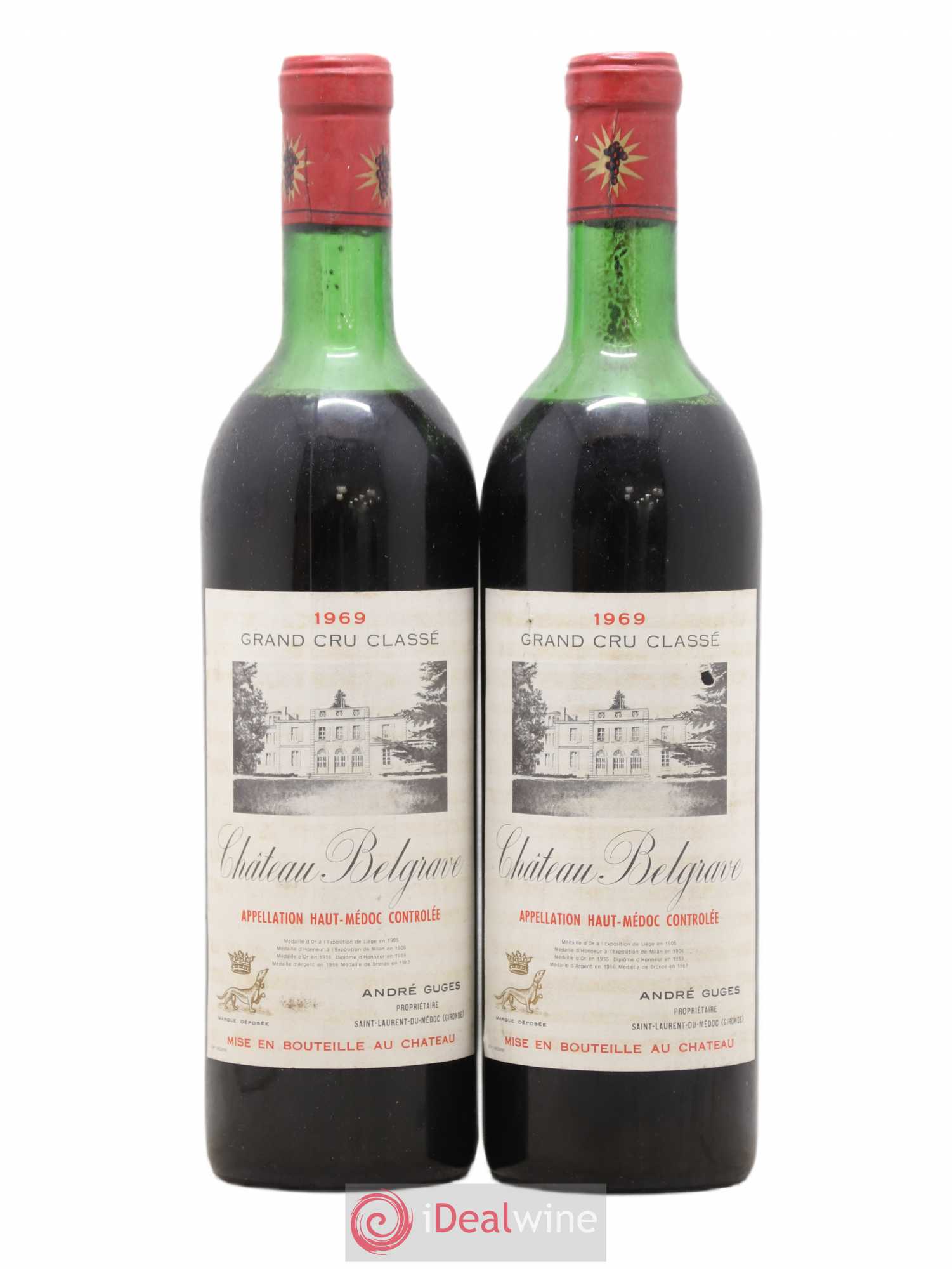 Château Belgrave 5ème Grand Cru Classé 1969 - Lot de 2 bouteilles - 0