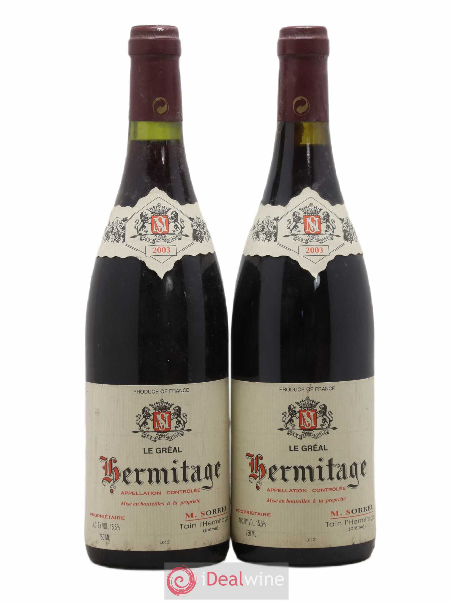 Hermitage Le Gréal Marc Sorrel 2003 - Lot de 2 bouteilles - 0