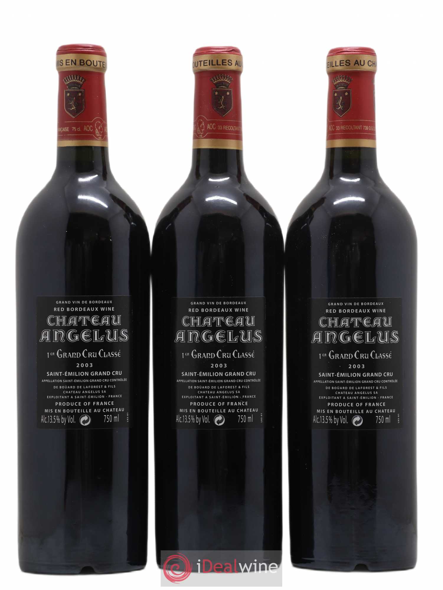Château Angélus 1er Grand Cru Classé A 2003 - Lot de 3 bouteilles - 1