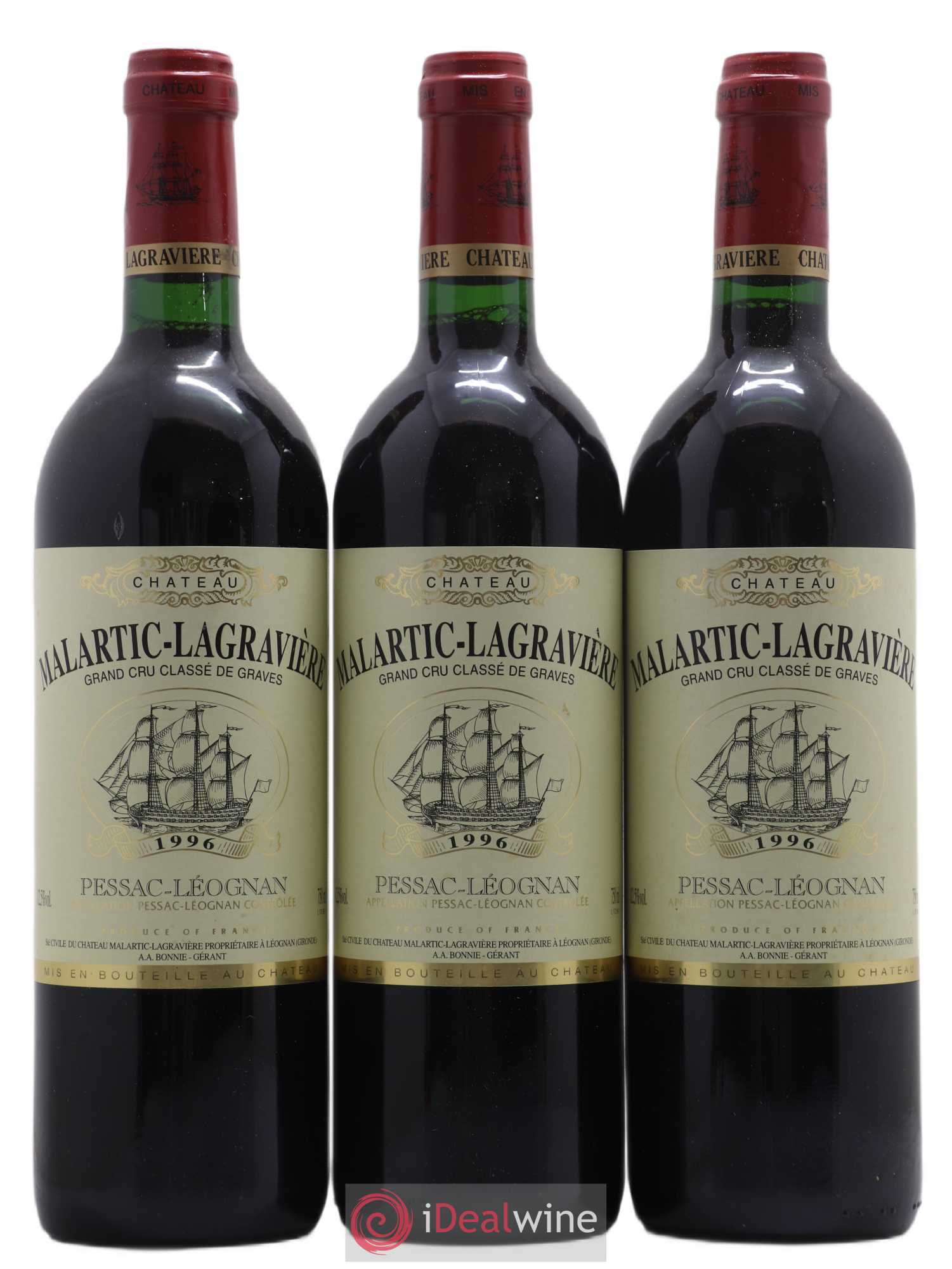 Château Malartic-Lagravière Cru Classé de Graves 1996 - Lot de 3 bouteilles - 0