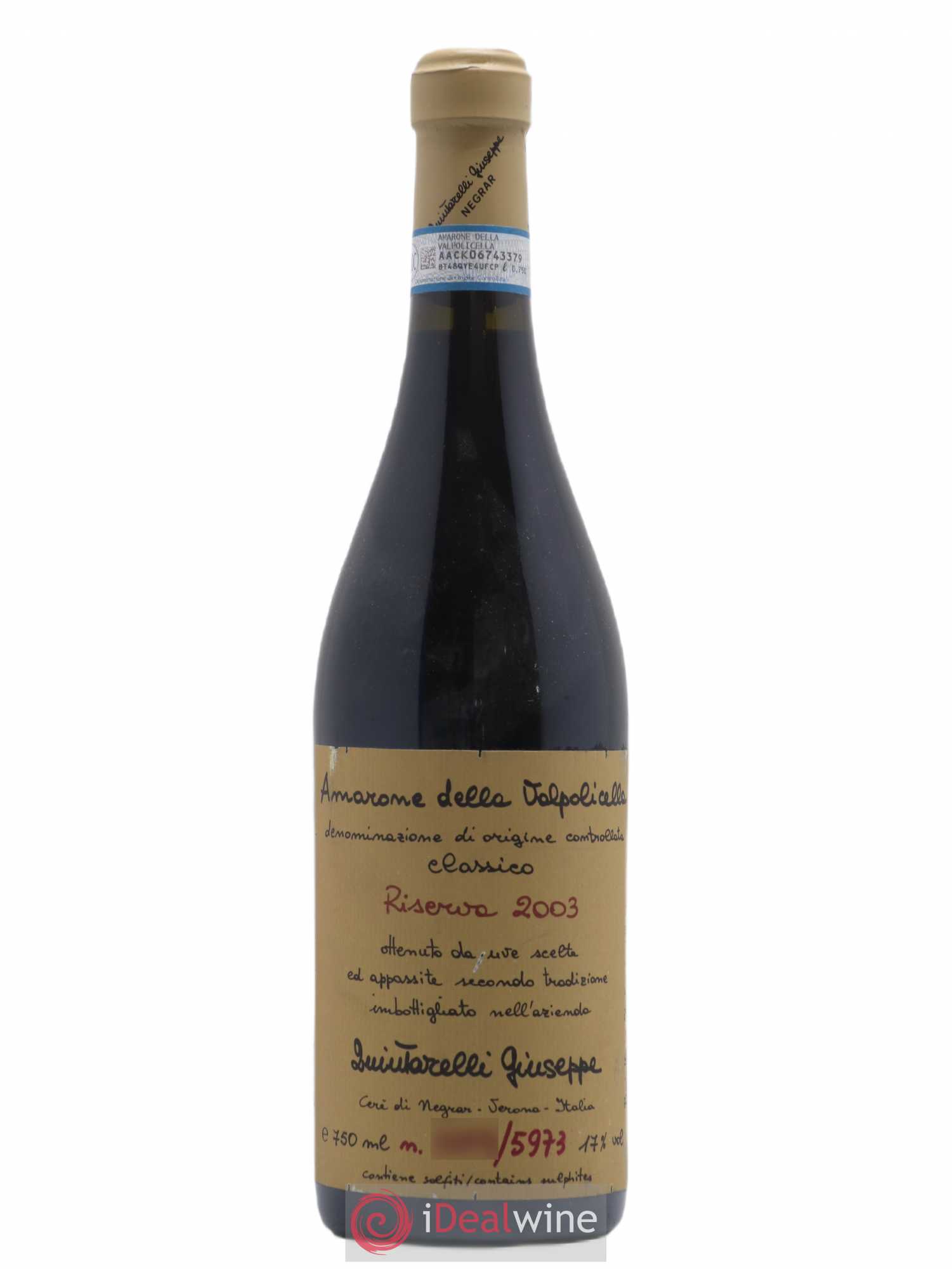 Amarone della Valpolicella DOCG Riserva Giuseppe Quintarelli 2003 - Lot de 1 bouteille - 0