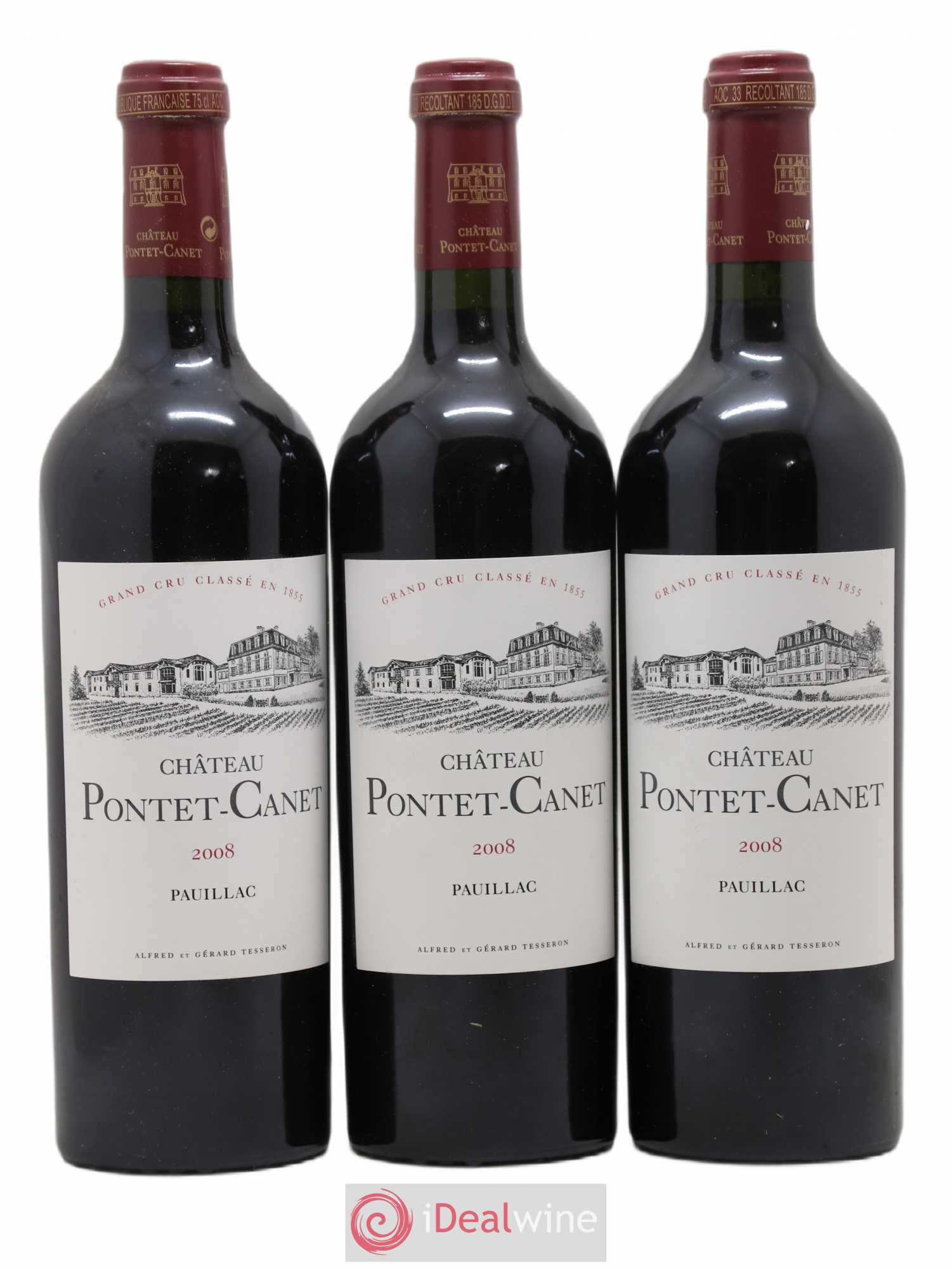 Château Pontet Canet 5ème Grand Cru Classé 2008 - Lot de 3 bouteilles - 0