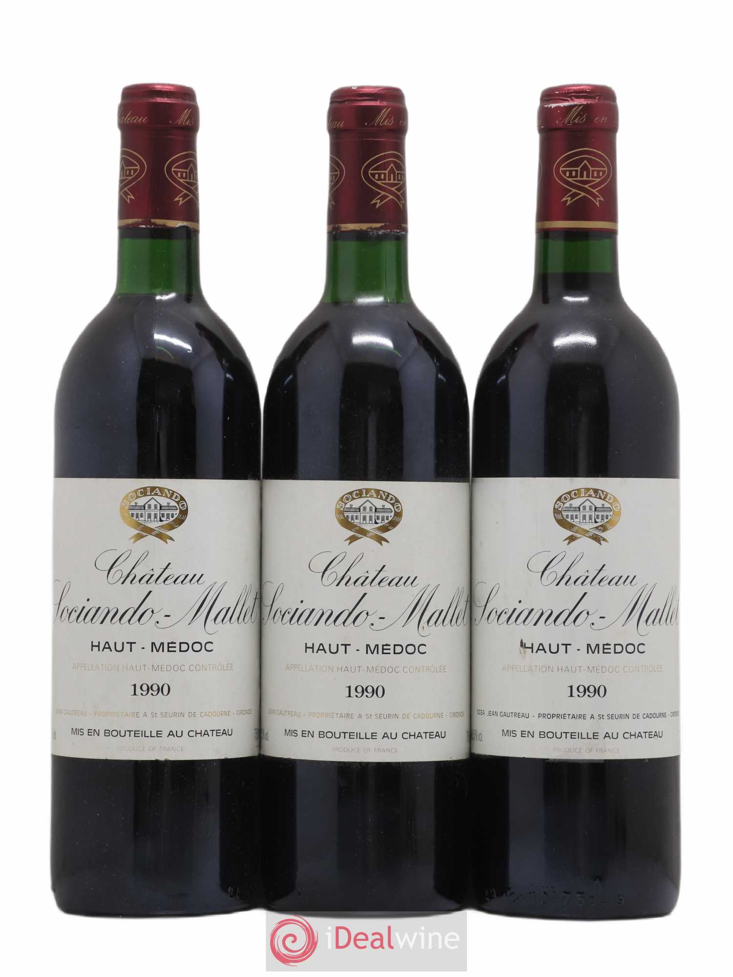 Château Sociando Mallet 1990 - Lot de 3 bouteilles - 0