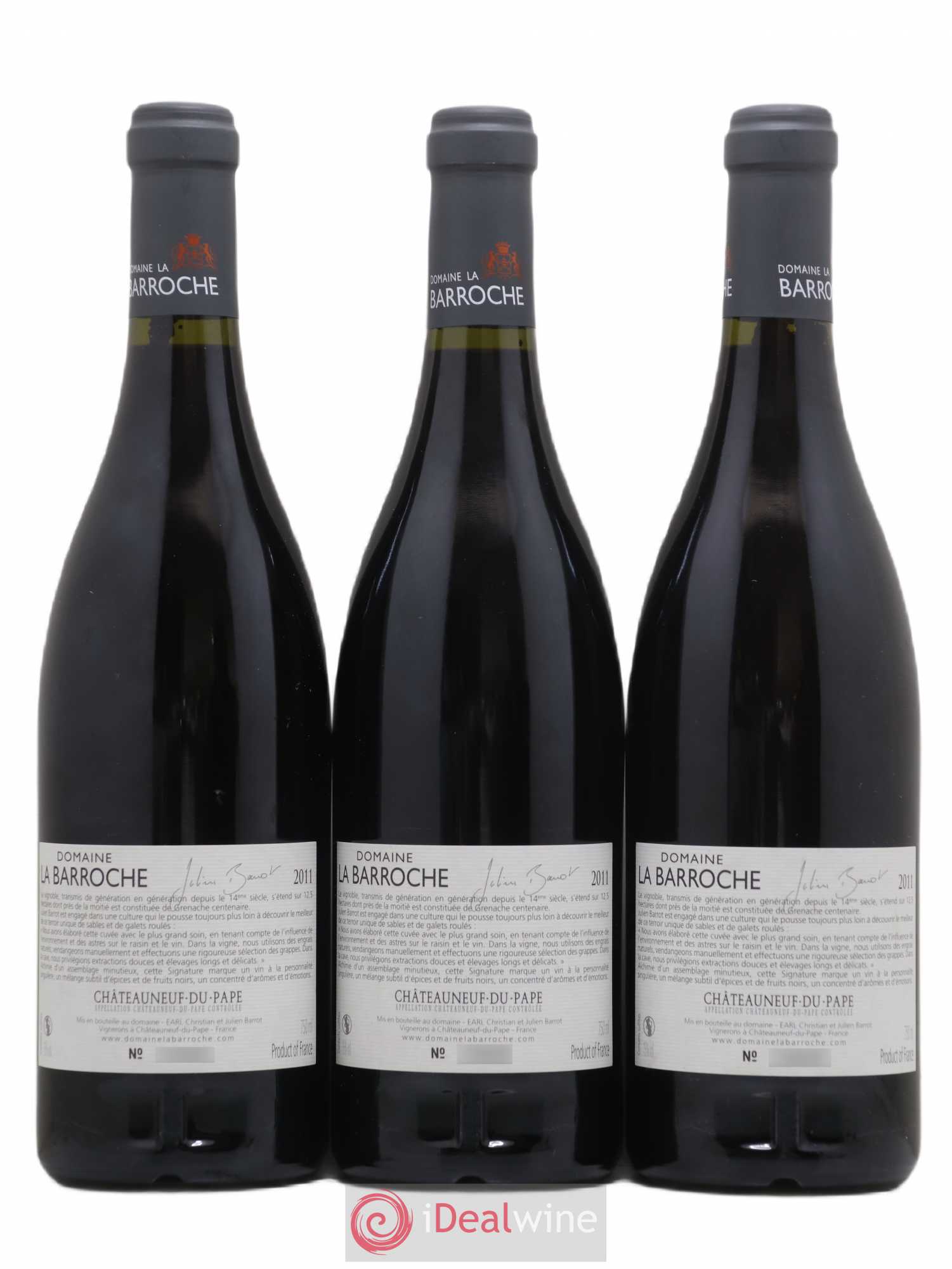 Châteauneuf-du-Pape La Barroche (Domaine de) Julien Barrot 2011 - Lotto di 3 bottiglie - 1