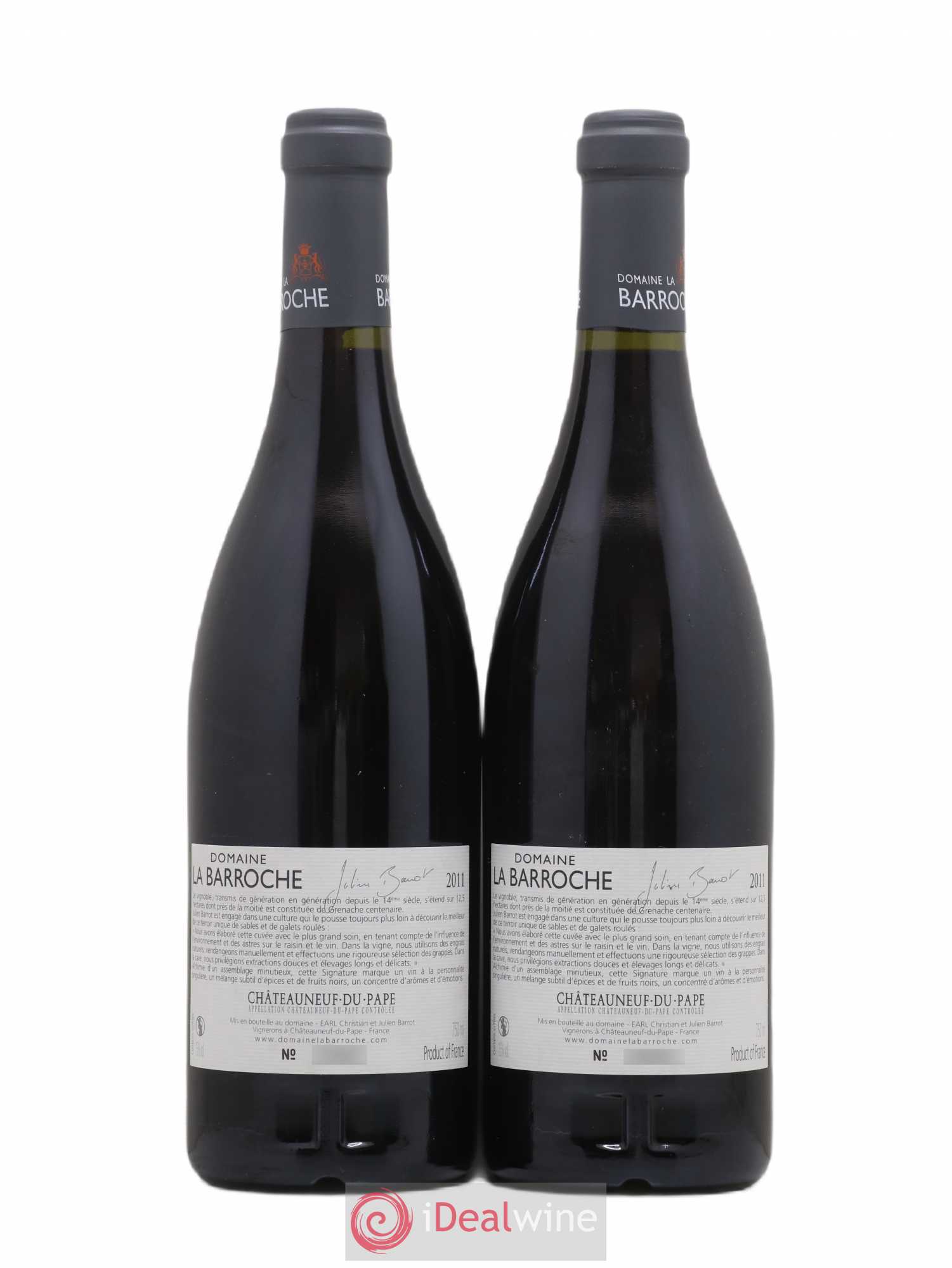 Châteauneuf-du-Pape La Barroche (Domaine de) Julien Barrot 2011 - Lot de 2 bouteilles - 1