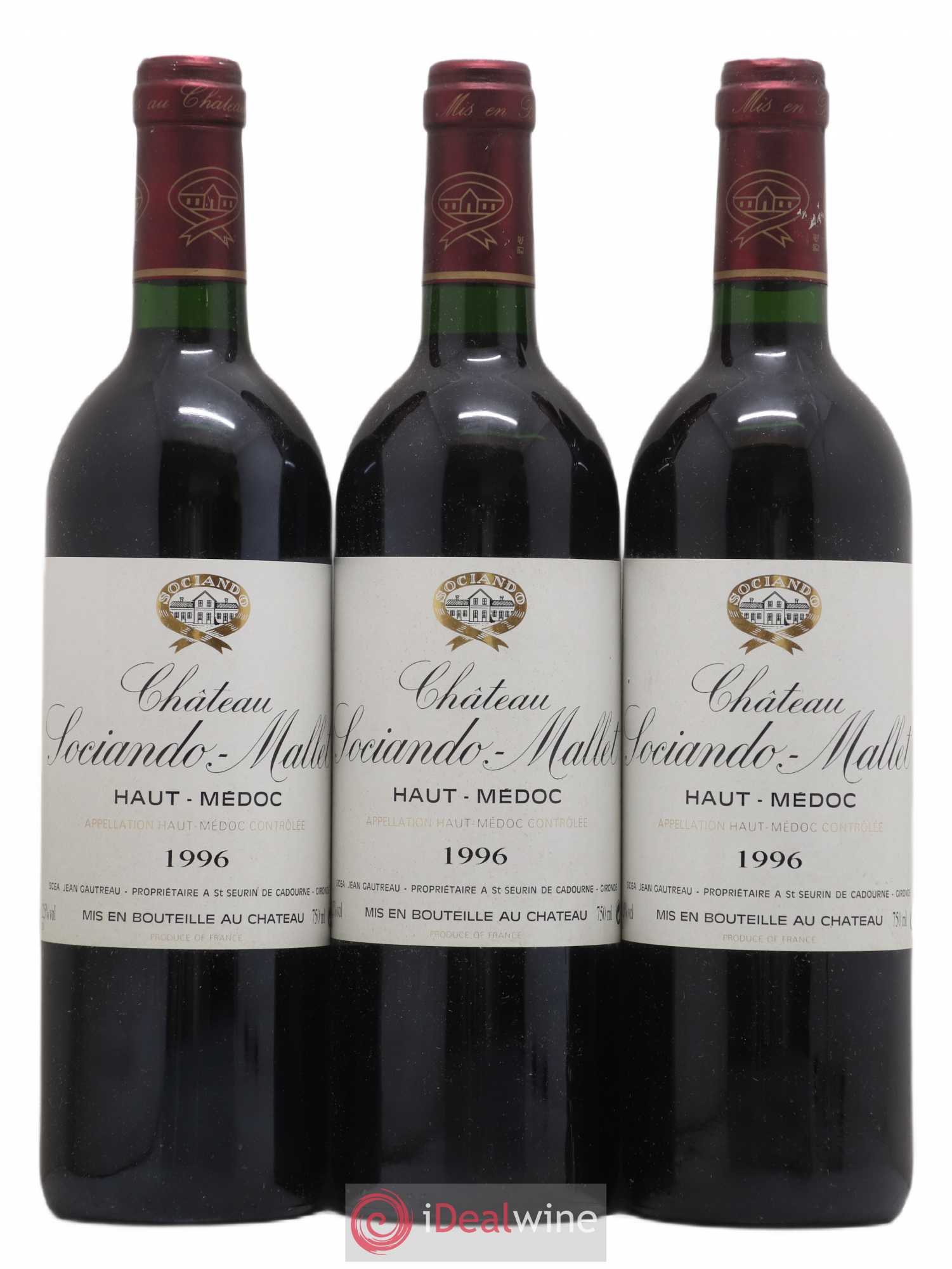Château Sociando Mallet 1996 - Lot de 3 bouteilles - 0