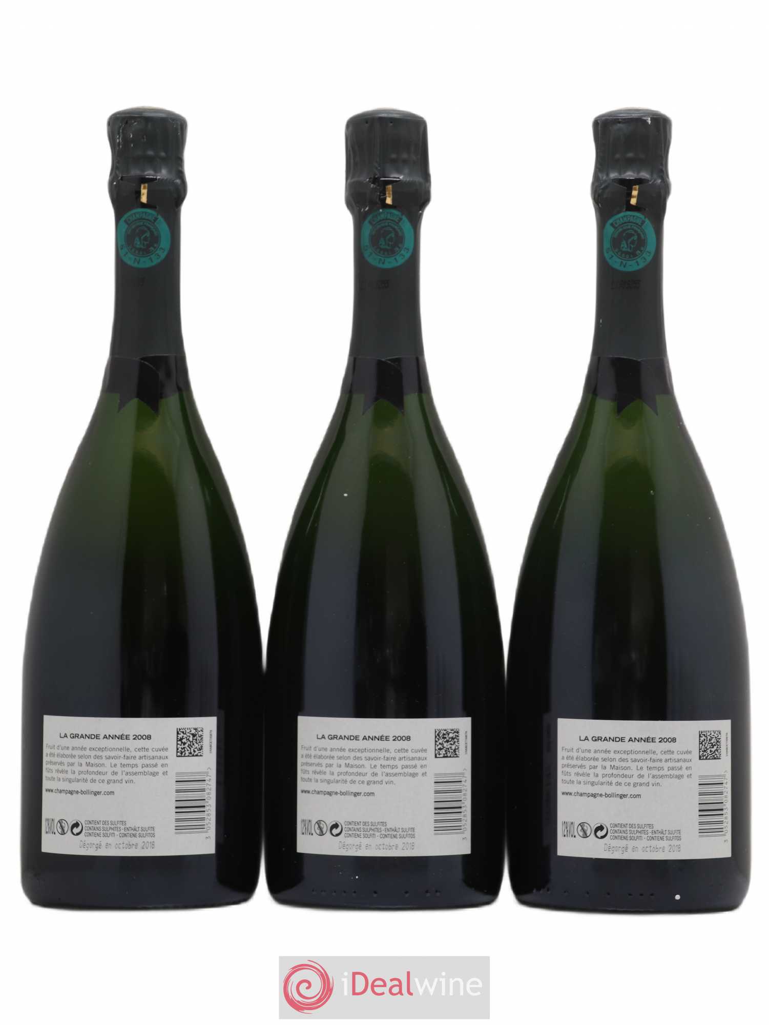 La Grande Année Brut Bollinger Brut 2008 - Lot de 3 bouteilles - 1