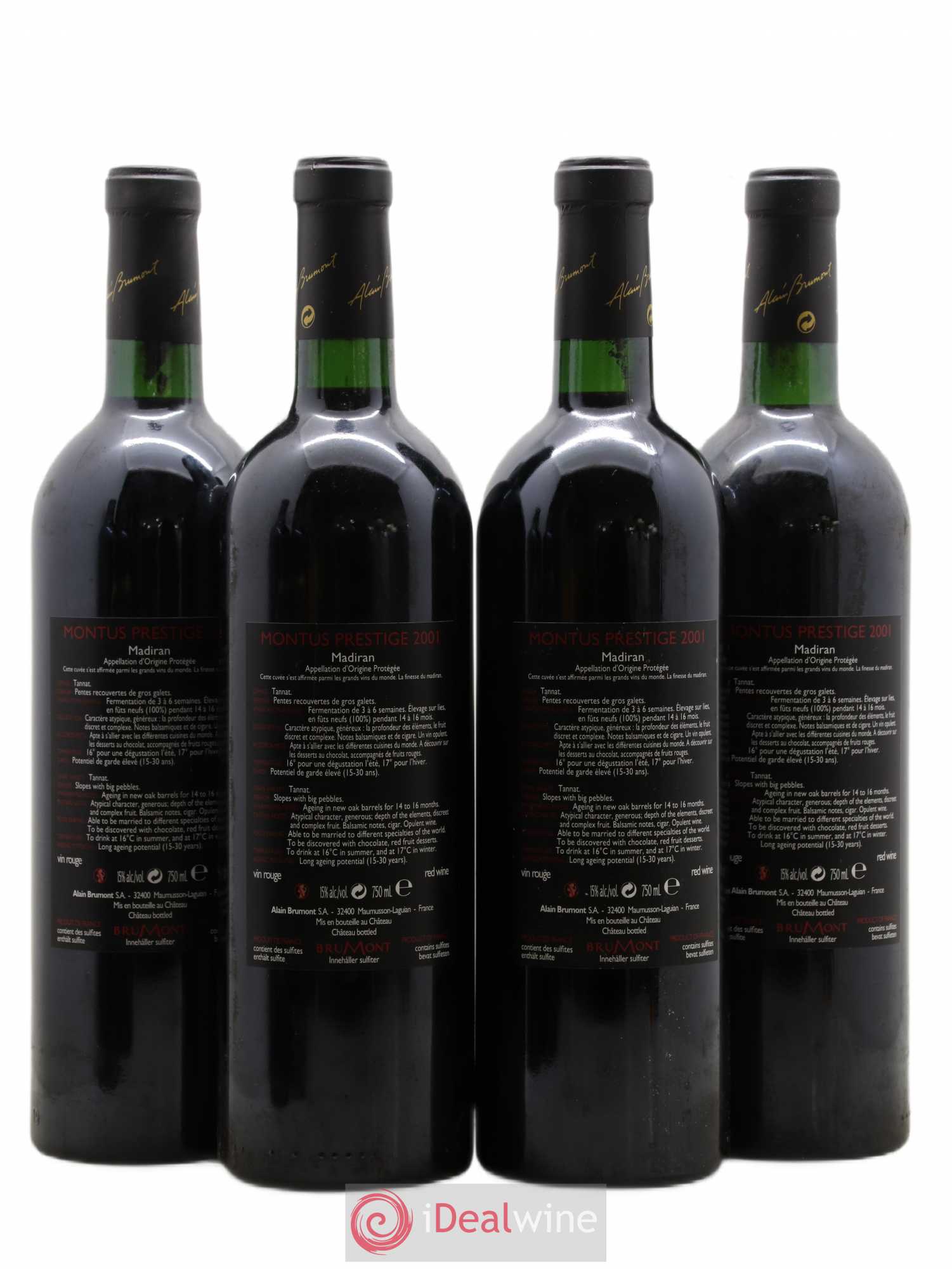 Madiran Château Montus-Prestige Alain Brumont 2001 - Lot de 4 bouteilles - 1