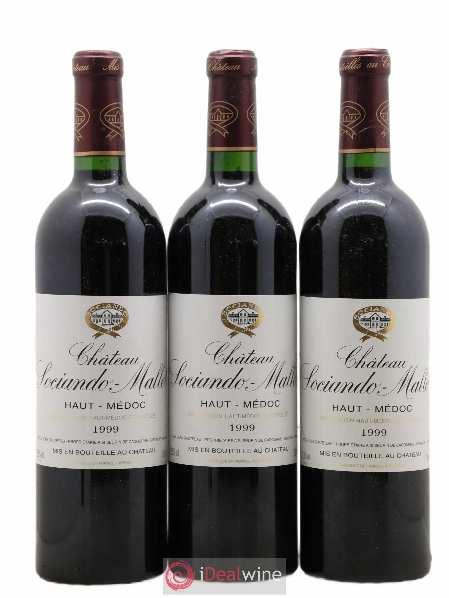 Château Sociando Mallet 1999 - Lot de 3 bouteilles - 0