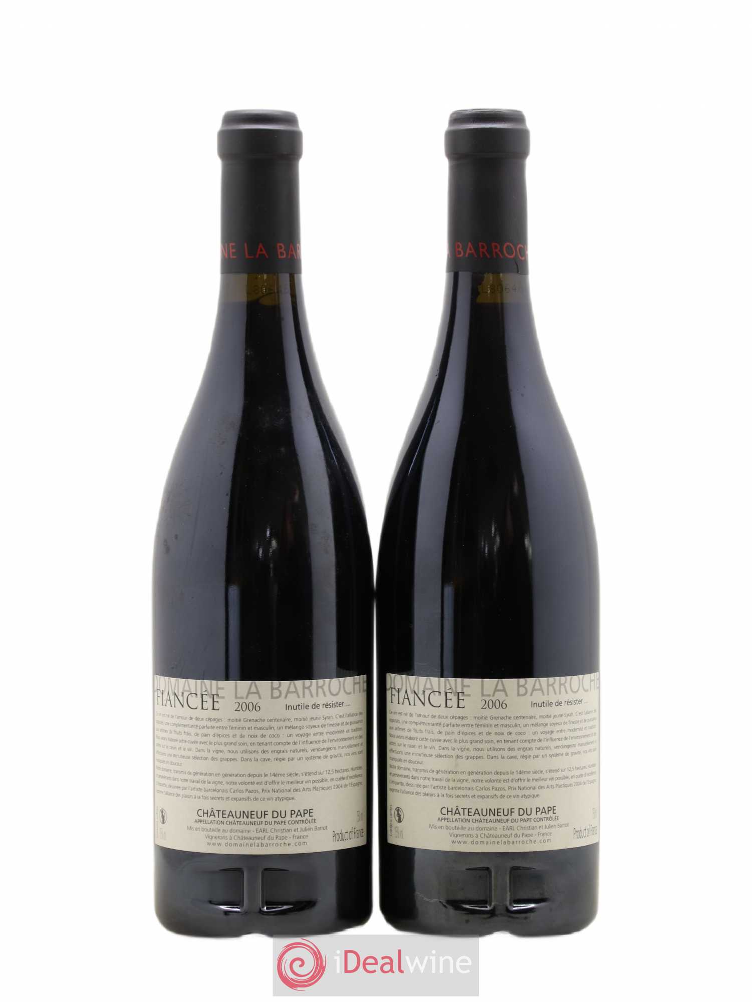 Châteauneuf-du-Pape La Barroche (Domaine de) Cuvée Fiancée Julien Barrot 2006 - Lot de 2 bouteilles - 1