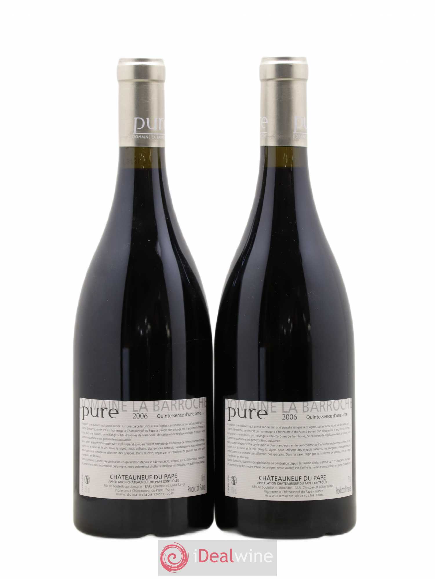Châteauneuf-du-Pape Cuvée Pure Domaine La Barroche 2006 - Lot de 2 bouteilles - 1