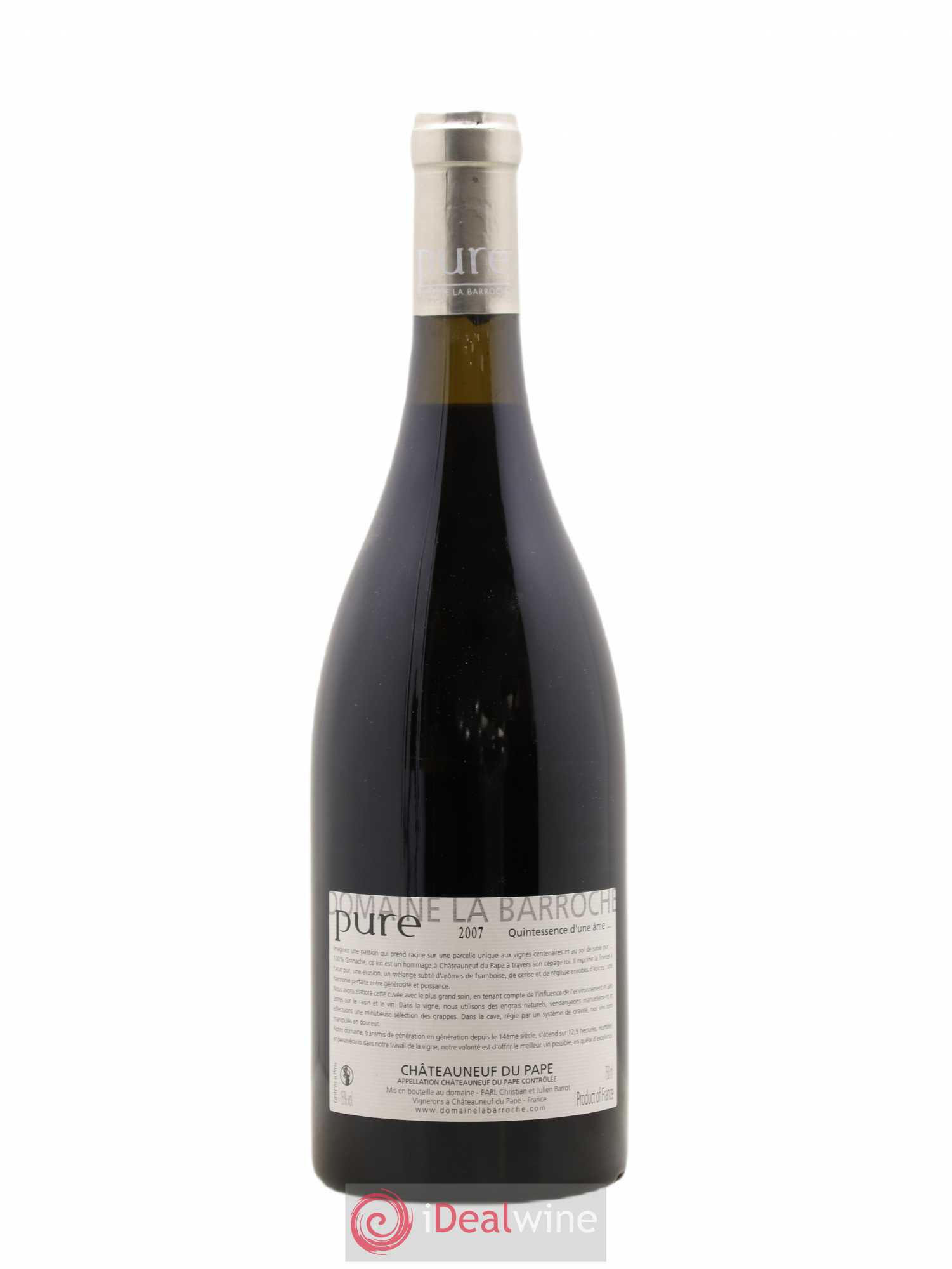 Châteauneuf-du-Pape Cuvée Pure Domaine La Barroche 2007 - Lot de 1 bouteille - 1