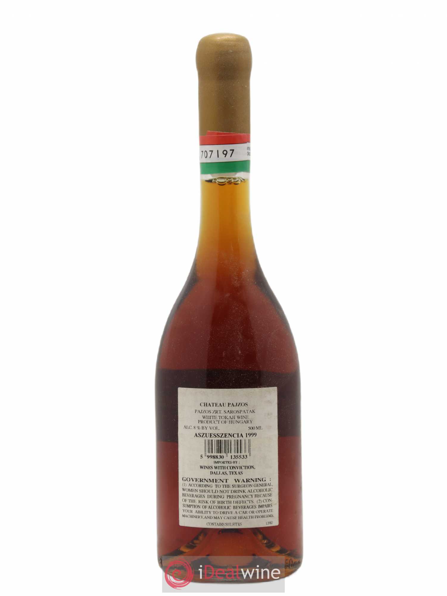Tokaji Château Pajzos Aszu Essenzia 50cl 1999 - Lot de 1 bouteille - 1