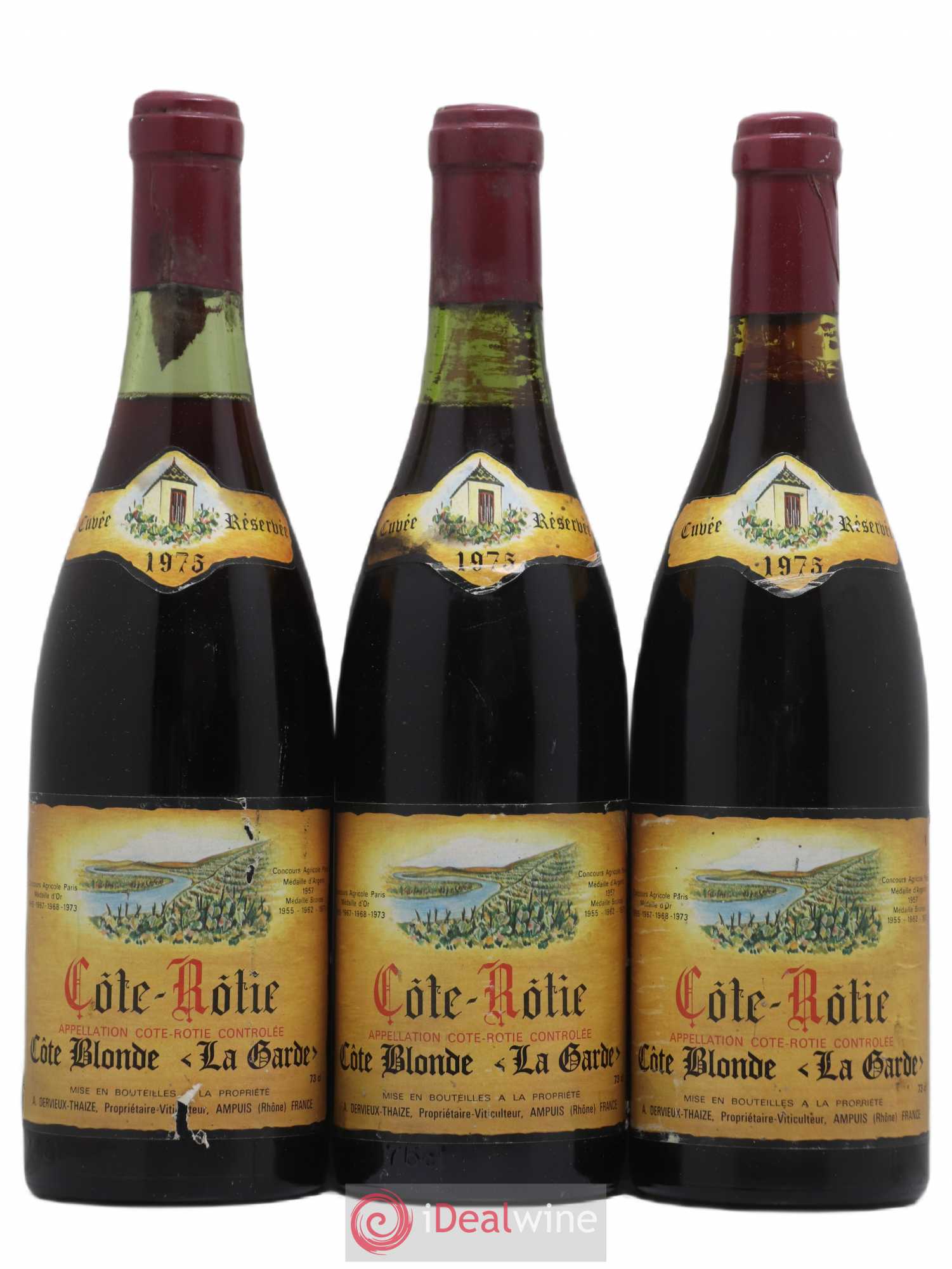 Côte-Rôtie Côte Blonde La Garde Dervieux Thaize Cuvée Réservée 1975 - Lot de 3 bouteilles - 0