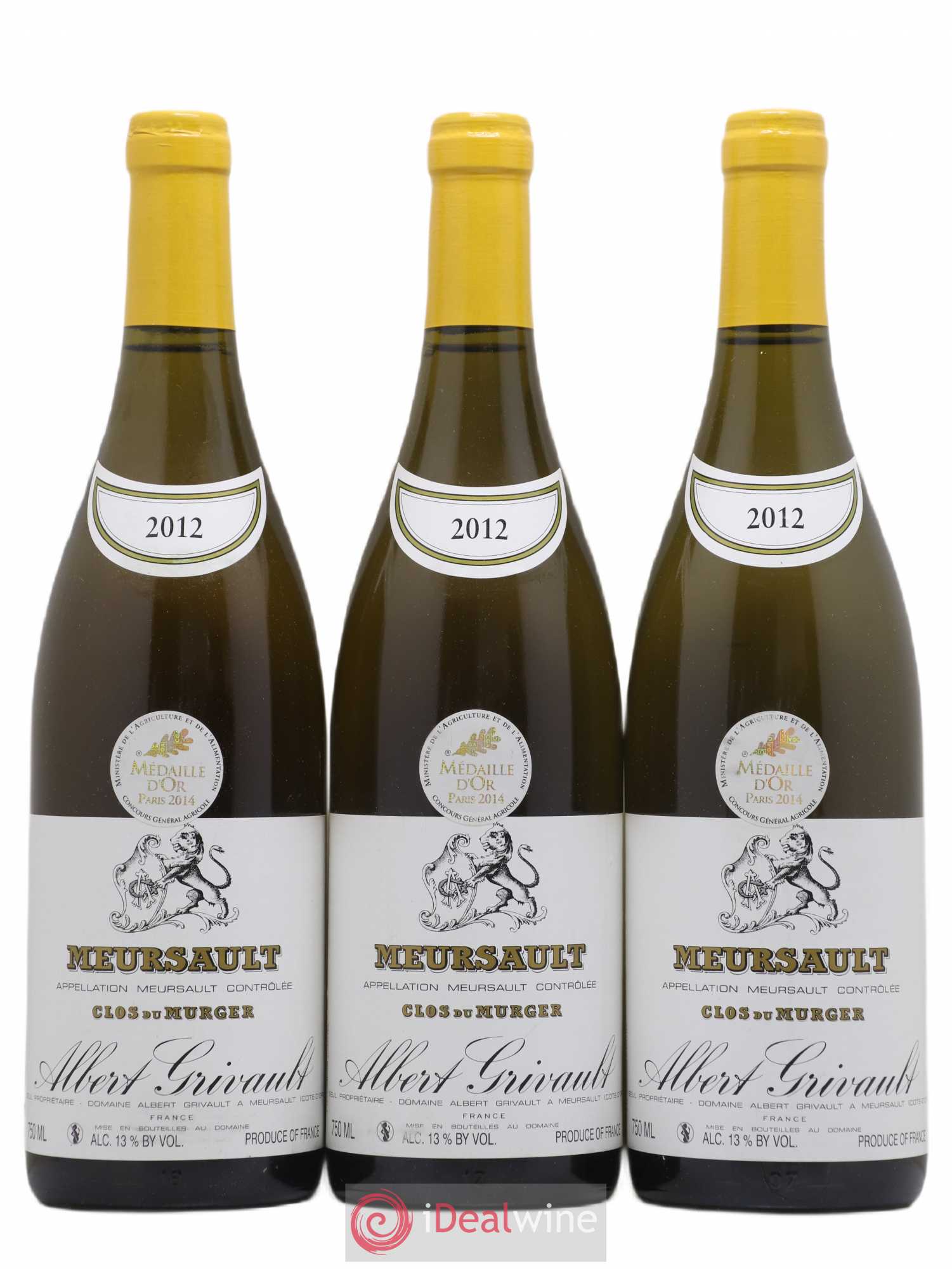 Meursault Clos du Murger Albert Grivault 2012 - Lot de 3 bouteilles - 0