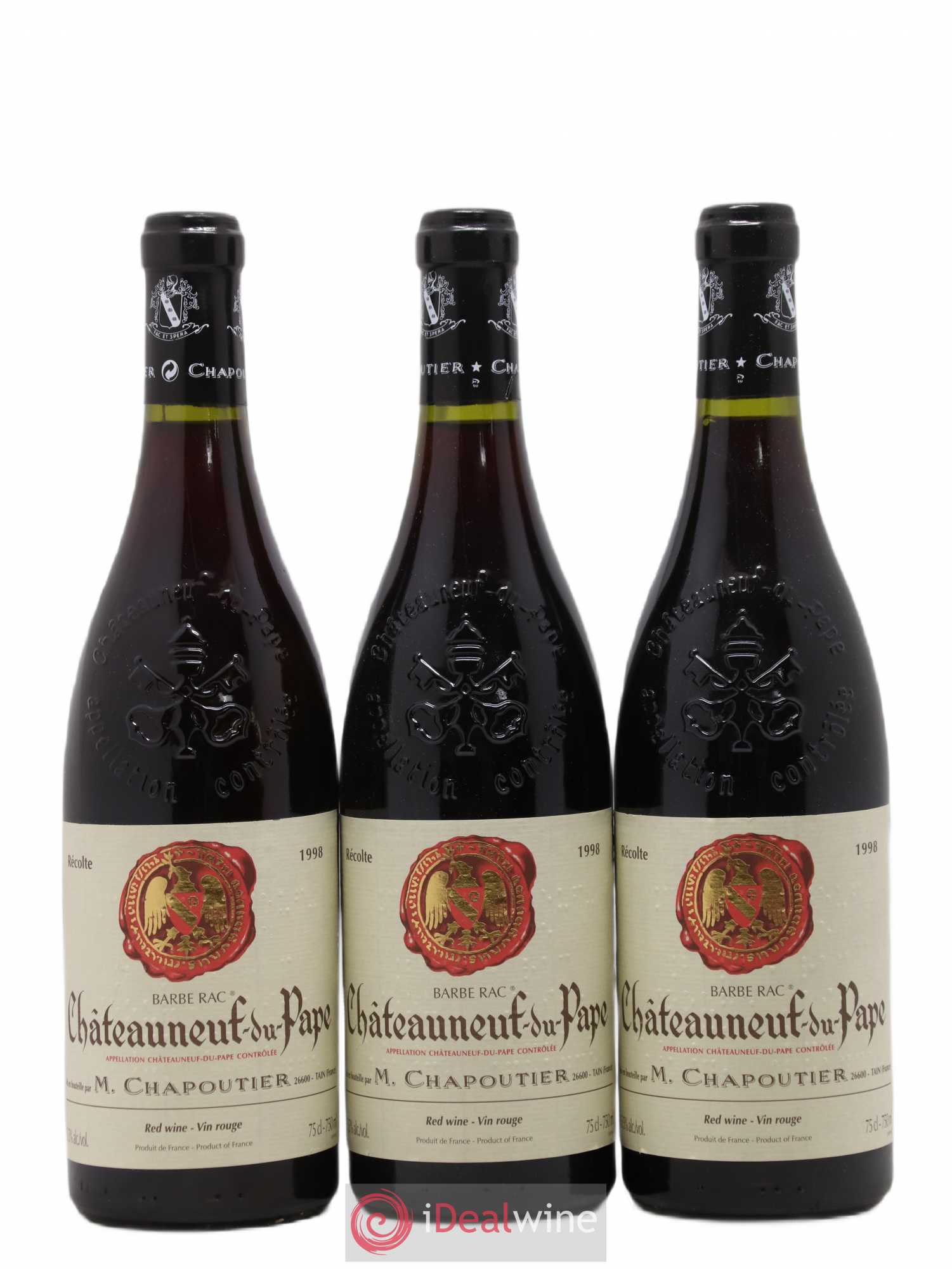 Châteauneuf-du-Pape Barbe Rac Chapoutier Chapoutier 1998 - Lot de 3 bouteilles - 0