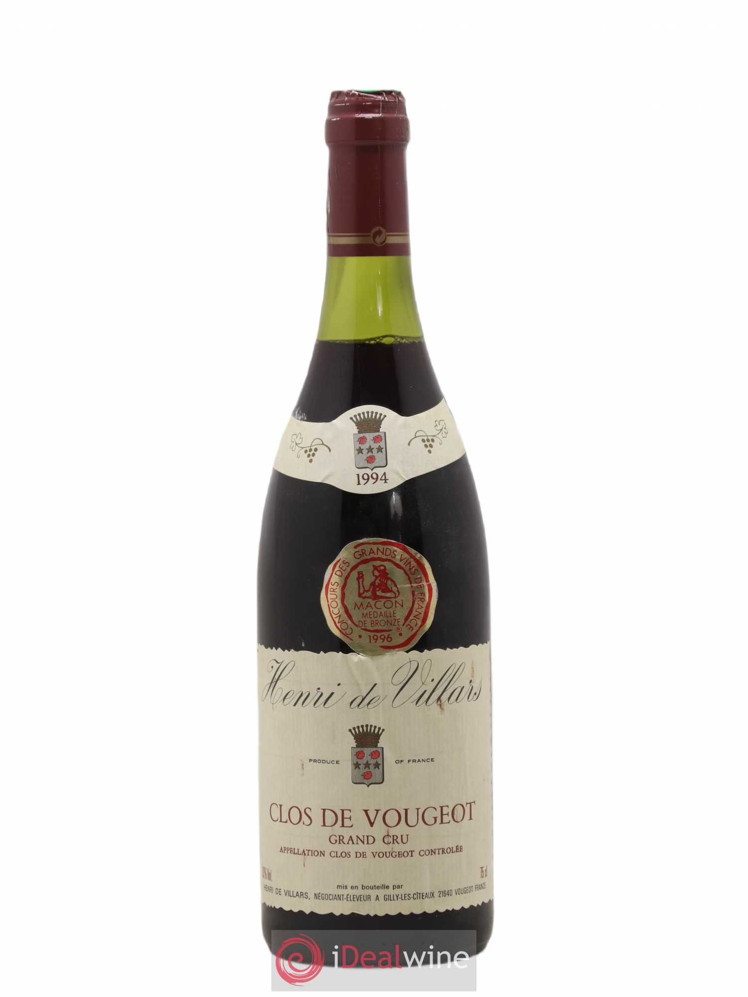 Clos de Vougeot Grand Cru Henri de Villars 1994 - Lot de 1 bouteille - 0