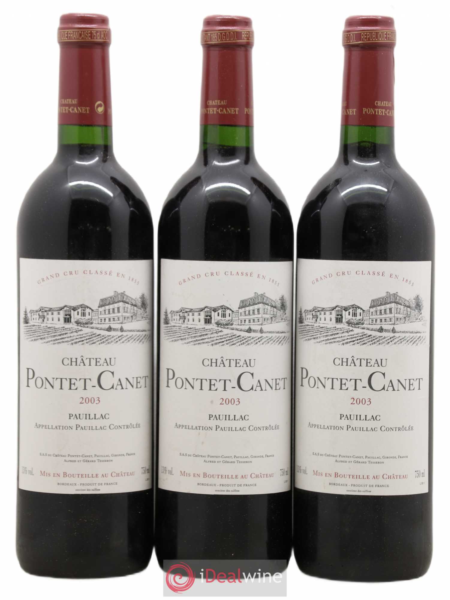 Château Pontet Canet 5ème Grand Cru Classé 2003 - Lot de 3 bouteilles - 0