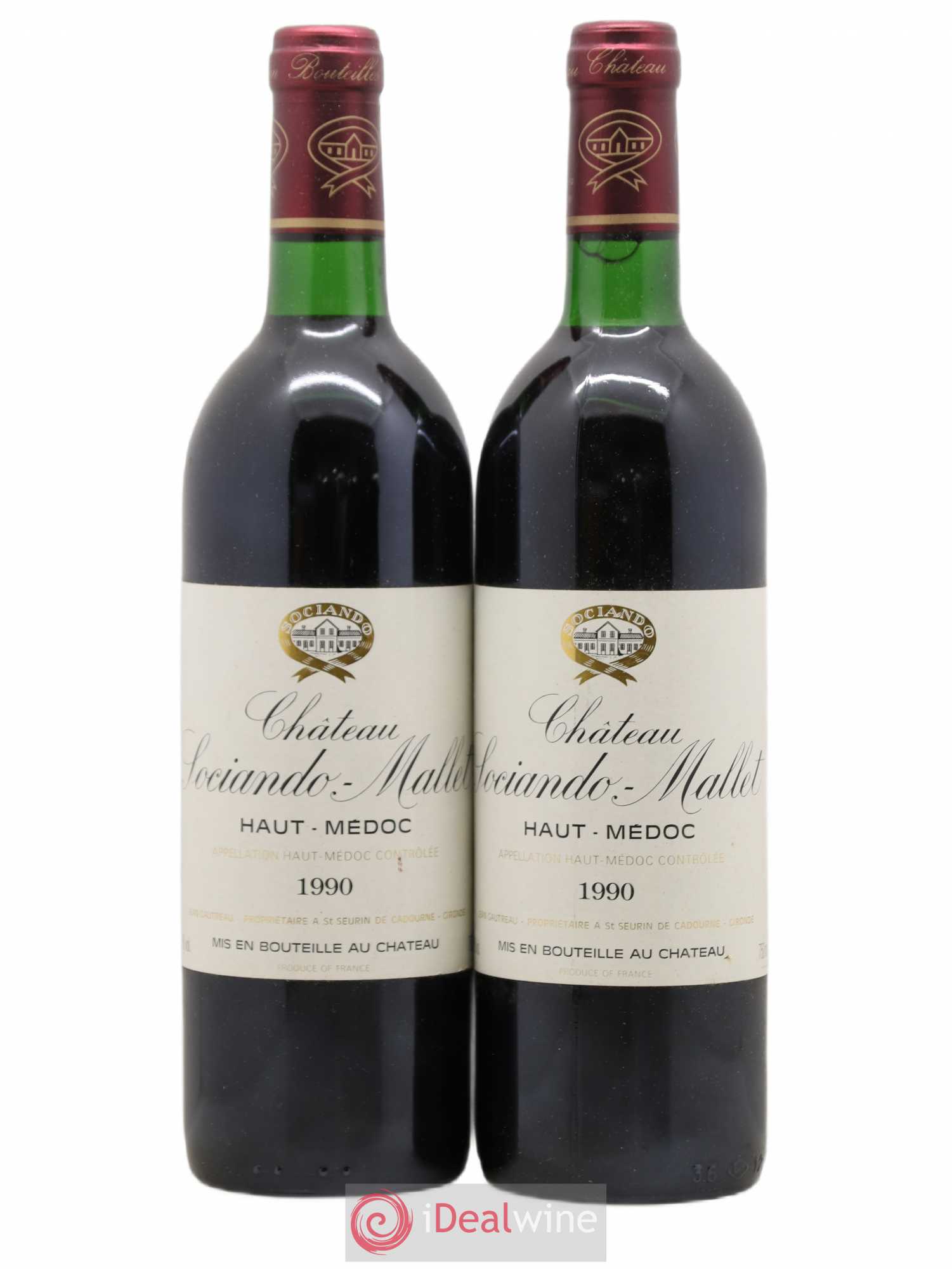 Château Sociando Mallet 1990 - Lot de 2 bouteilles - 0