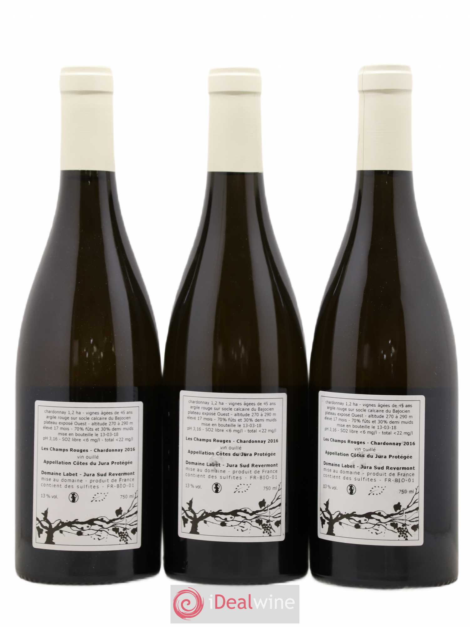Côtes du Jura Chardonnay Les Champs Rouges Romain - Julien - Charline Labet 2016 - Lot de 3 bouteilles - 1
