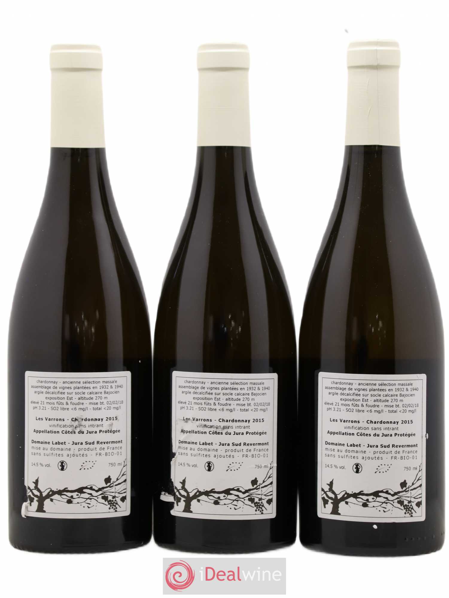 Côtes du Jura Chardonnay Les Varrons Romain - Julien - Charline Labet 2015 - Lot de 3 bouteilles - 1