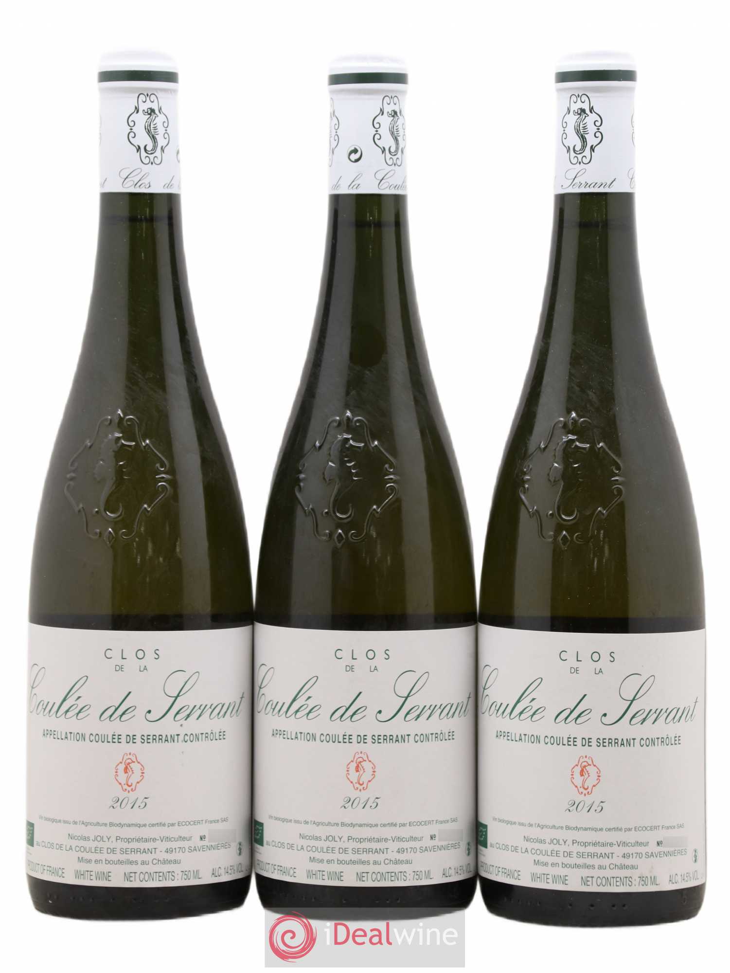 Savennières Clos de la Coulée de Serrant Vignobles de la Coulée de Serrant - Nicolas Joly 2015 - Lot de 3 bouteilles - 0
