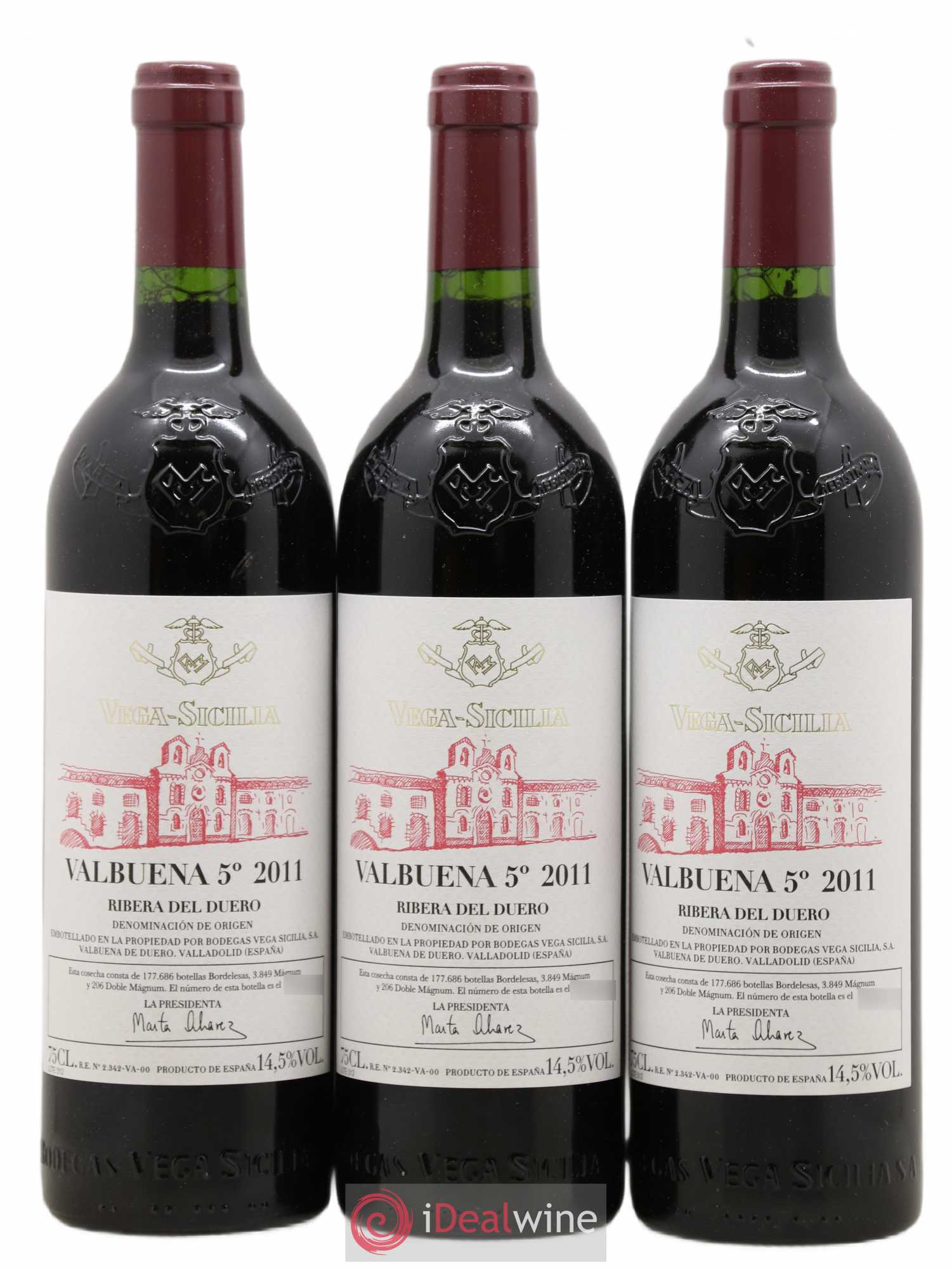 Ribera Del Duero DO Vega Sicilia Valbuena 5 ano Famille Alvarez 2011 - Lot de 3 bouteilles - 0