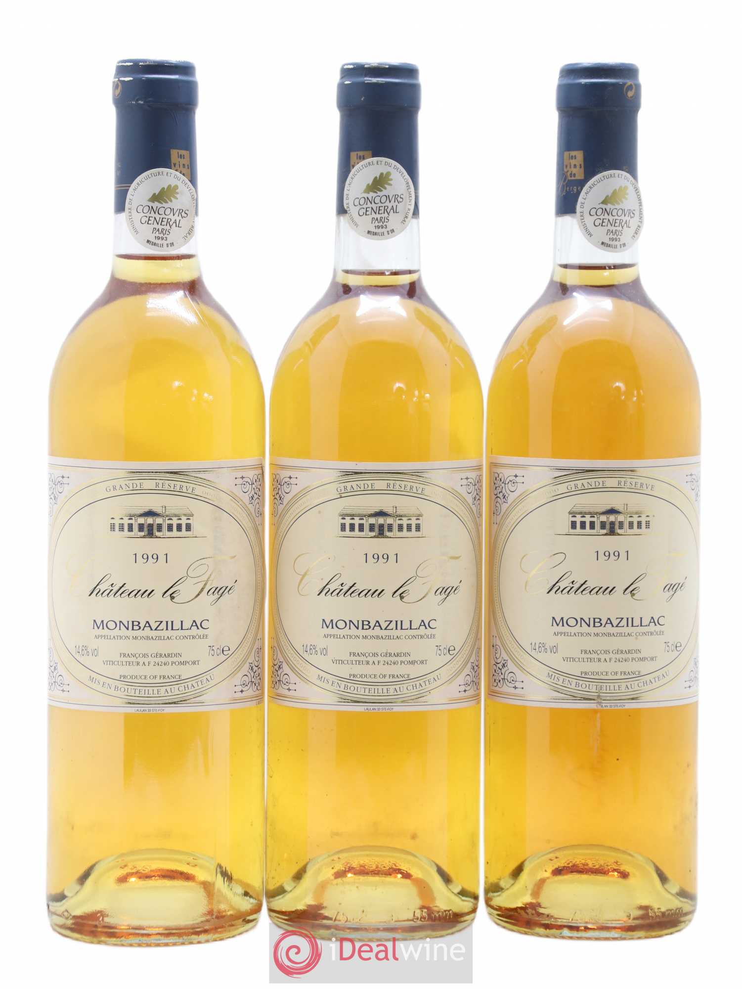 Monbazillac Château Le Fagé 1991 - Lotto di 3 bottiglie - 0