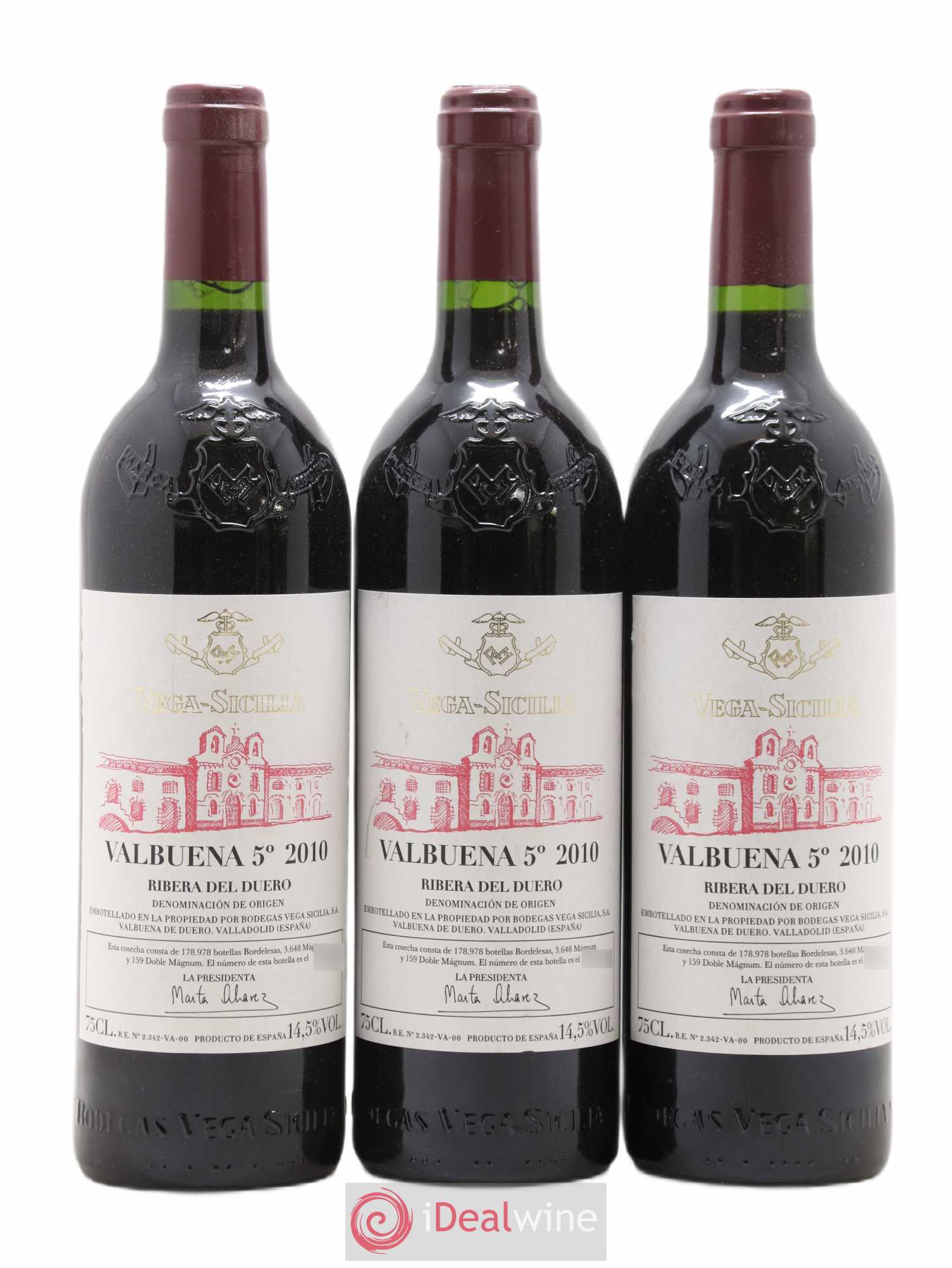 Ribera Del Duero DO Vega Sicilia Valbuena 5 ano Famille Alvarez 2010 - Lot de 3 bouteilles - 0