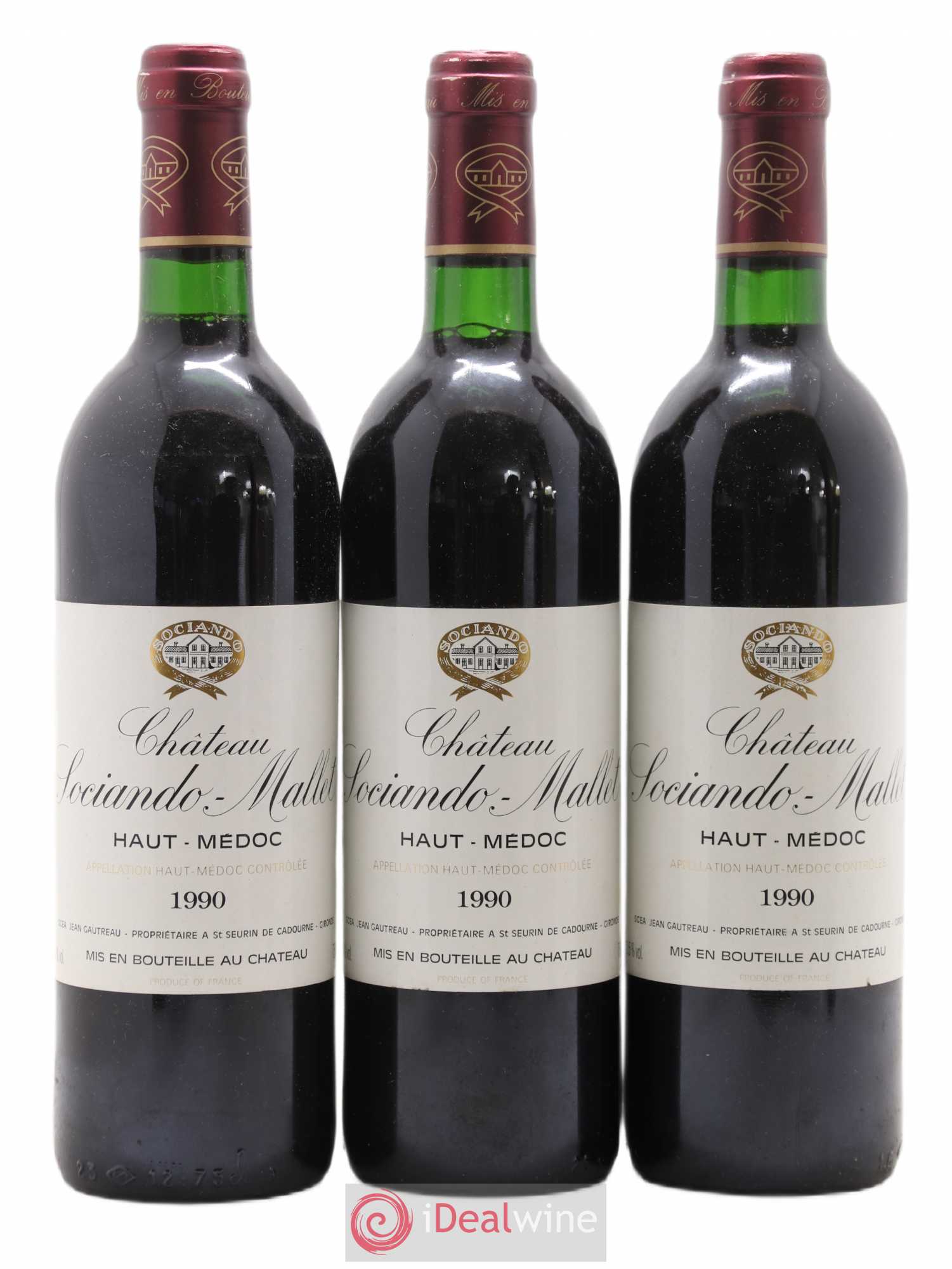 Château Sociando Mallet 1990 - Lot de 3 bouteilles - 0