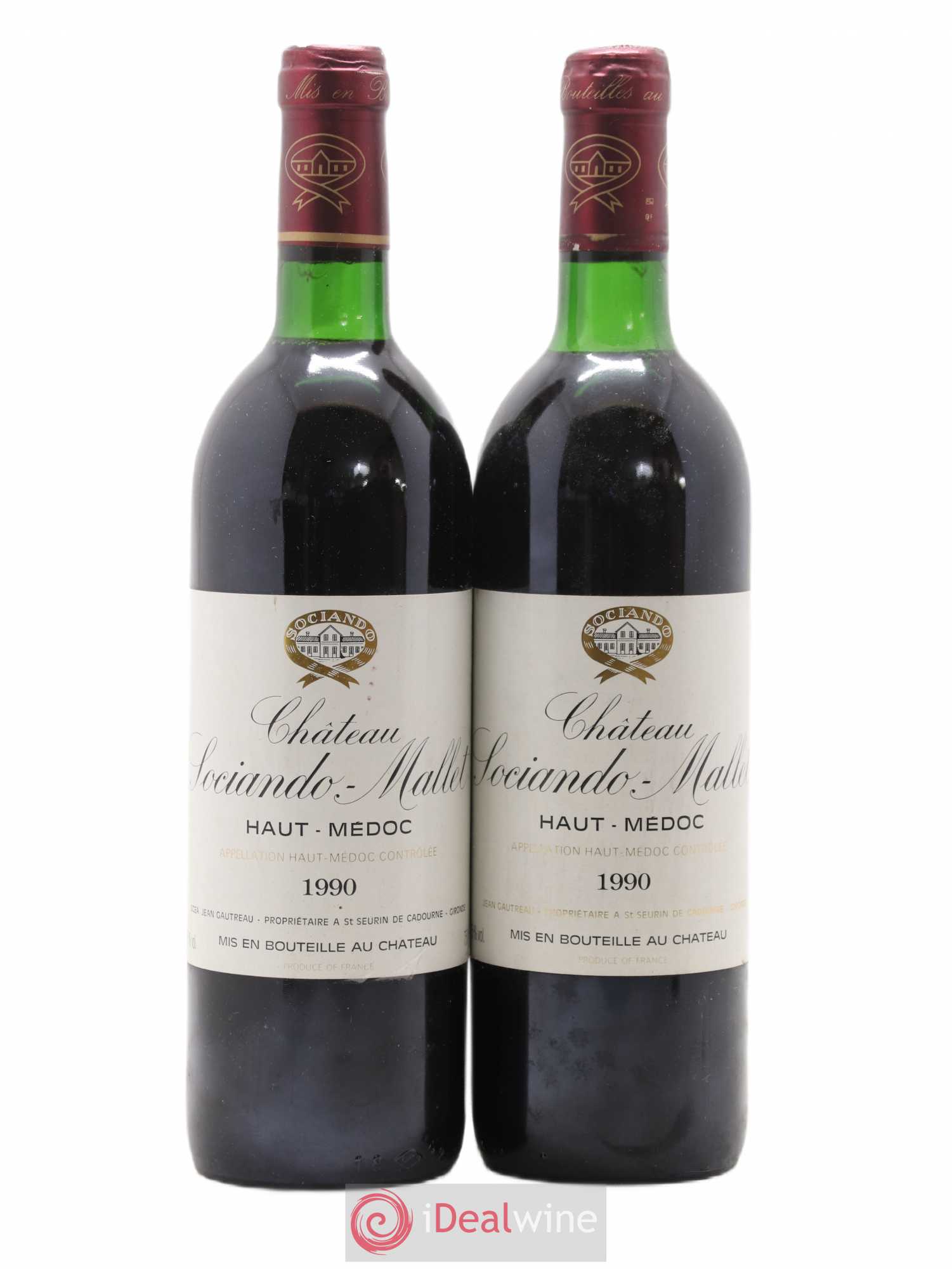 Château Sociando Mallet 1990 - Lot de 2 bouteilles - 0
