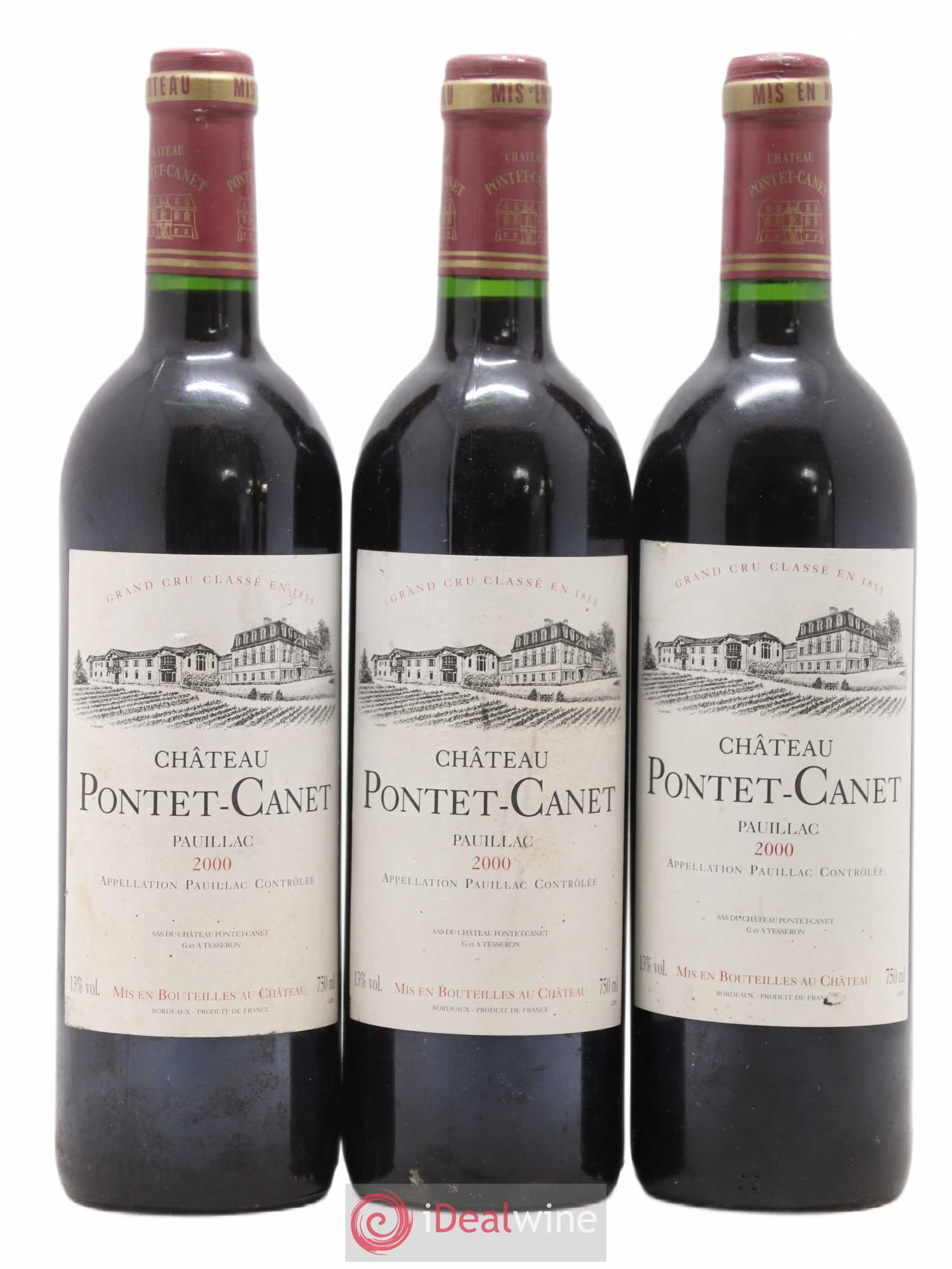 Château Pontet Canet 5ème Grand Cru Classé 2000 - Lot de 3 bouteilles - 0