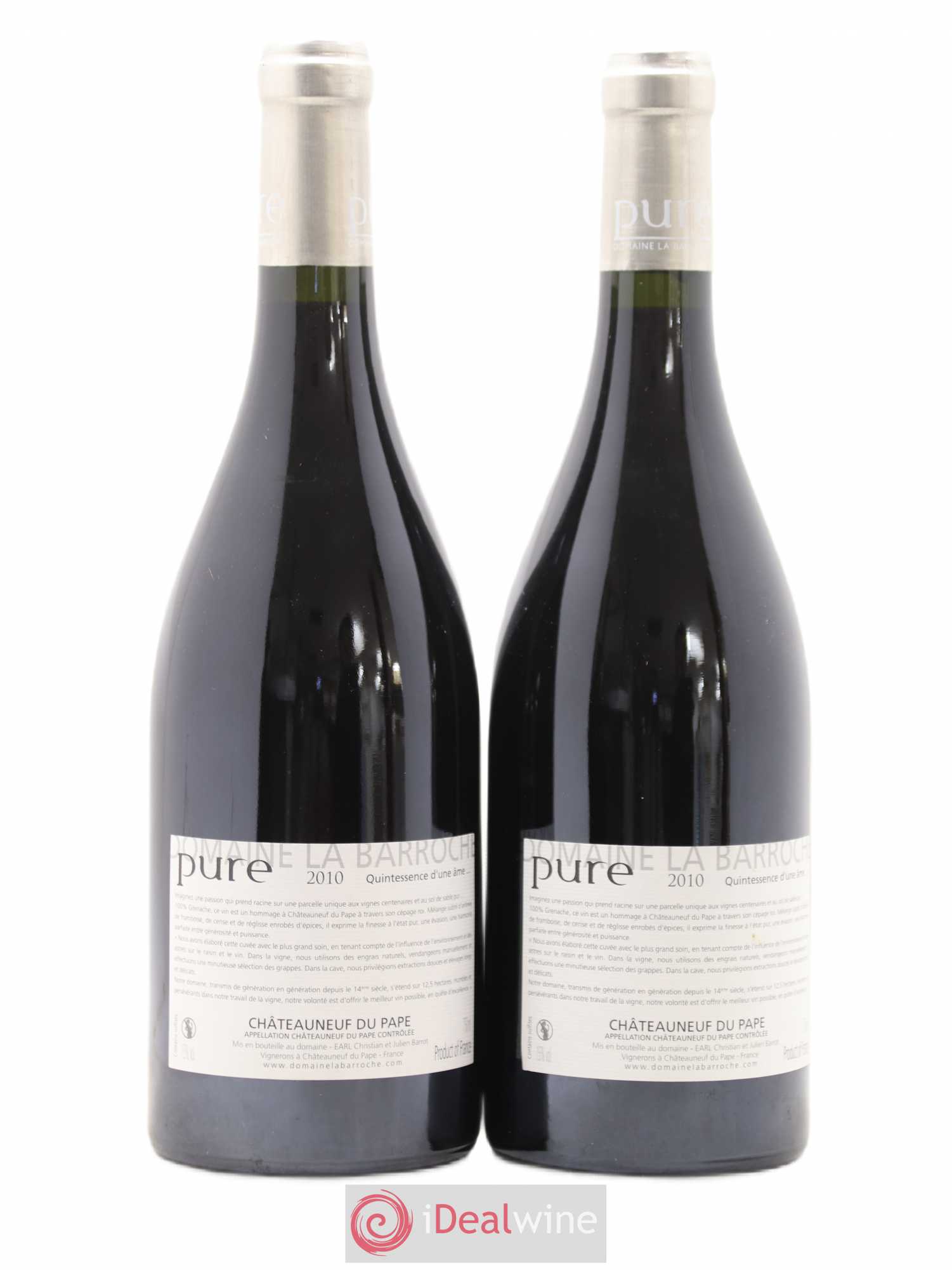 Châteauneuf-du-Pape Cuvée Pure Domaine La Barroche 2010 - Lot de 2 bouteilles - 1