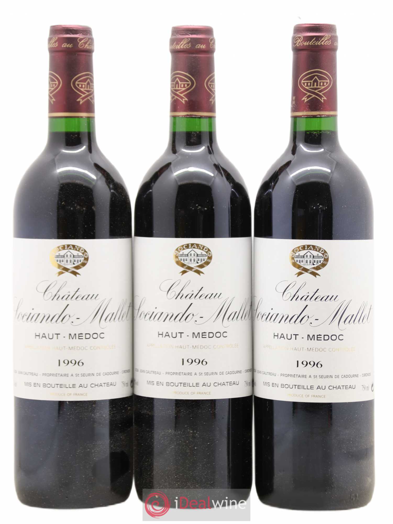Château Sociando Mallet 1996 - Lot de 3 bouteilles - 0