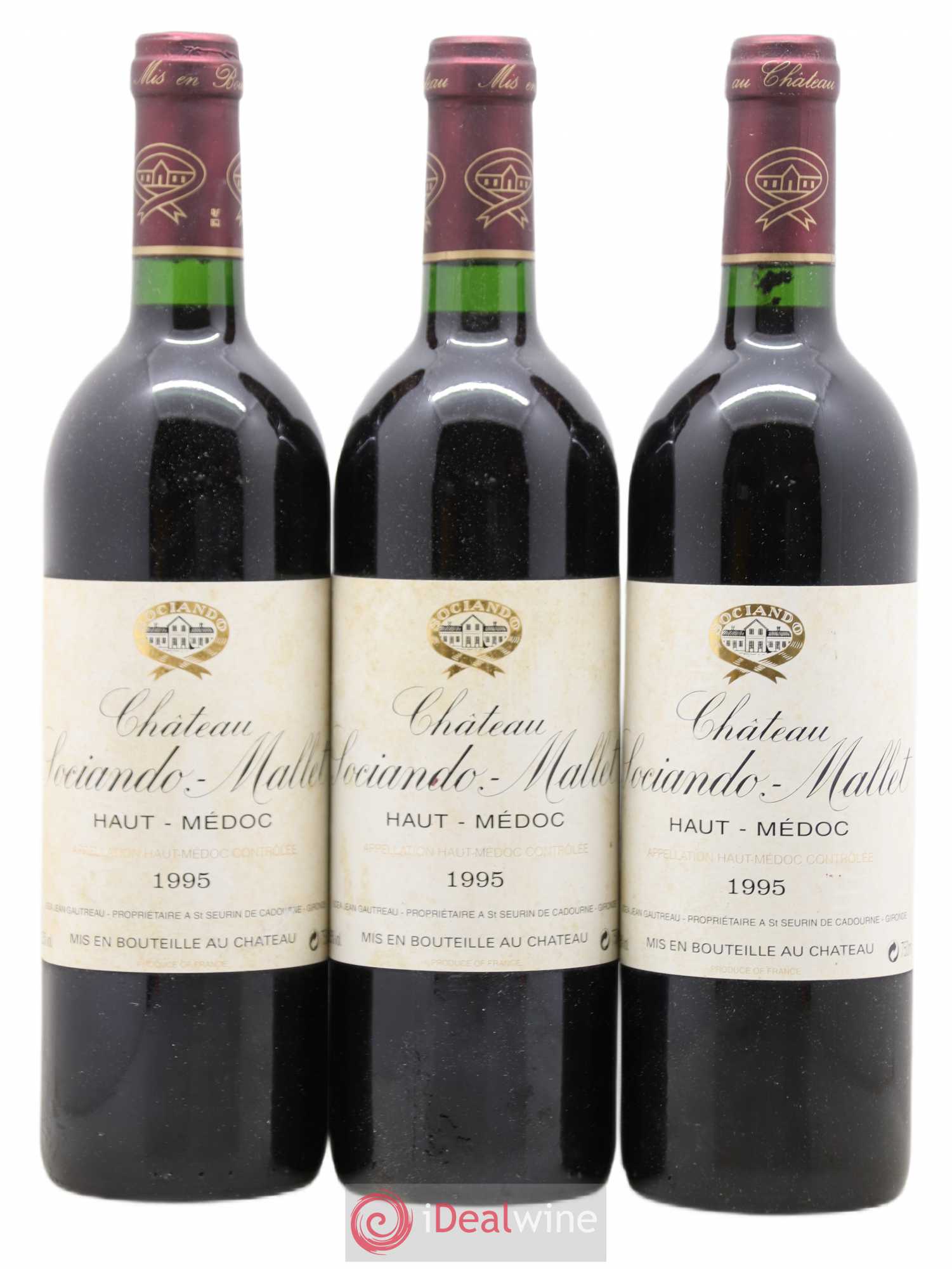 Château Sociando Mallet 1995 - Lot de 3 bouteilles - 0