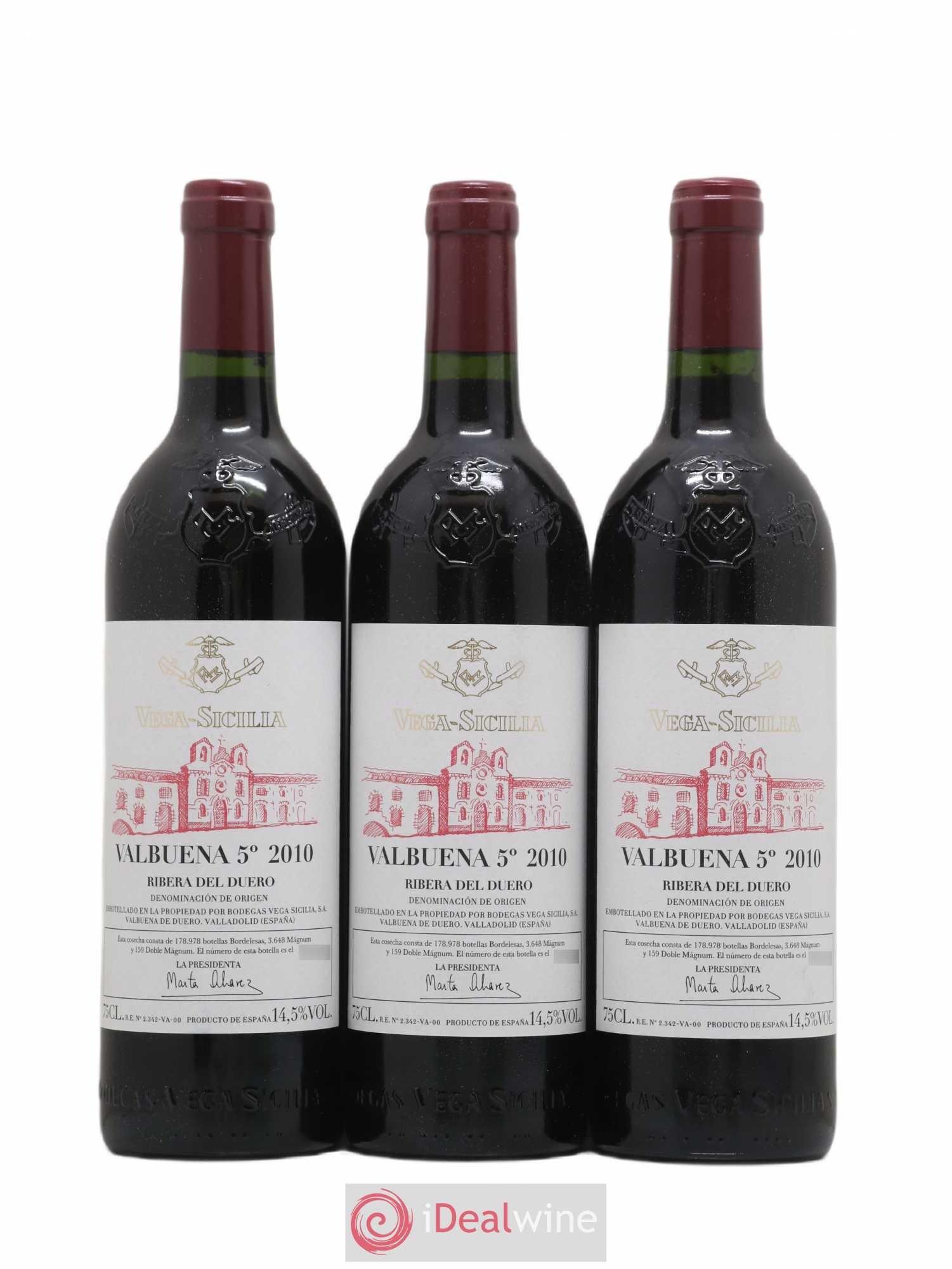 Ribera Del Duero DO Vega Sicilia Valbuena 5 ano Famille Alvarez 2010 - Lot de 3 bouteilles - 0