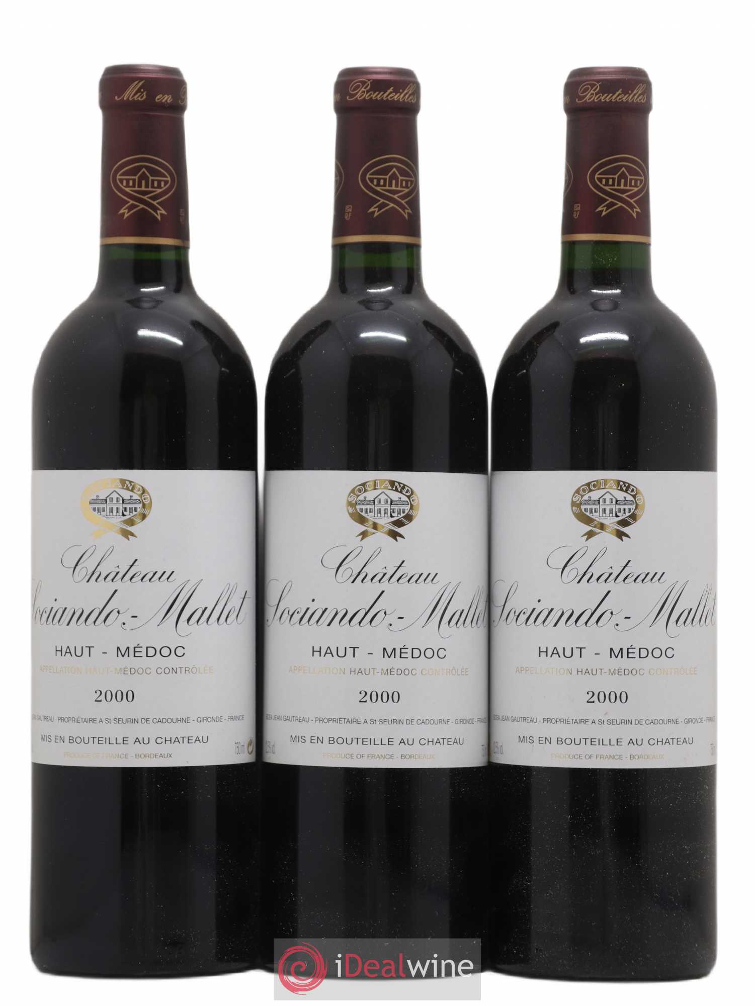 Château Sociando Mallet 2000 - Lot de 3 bouteilles - 0