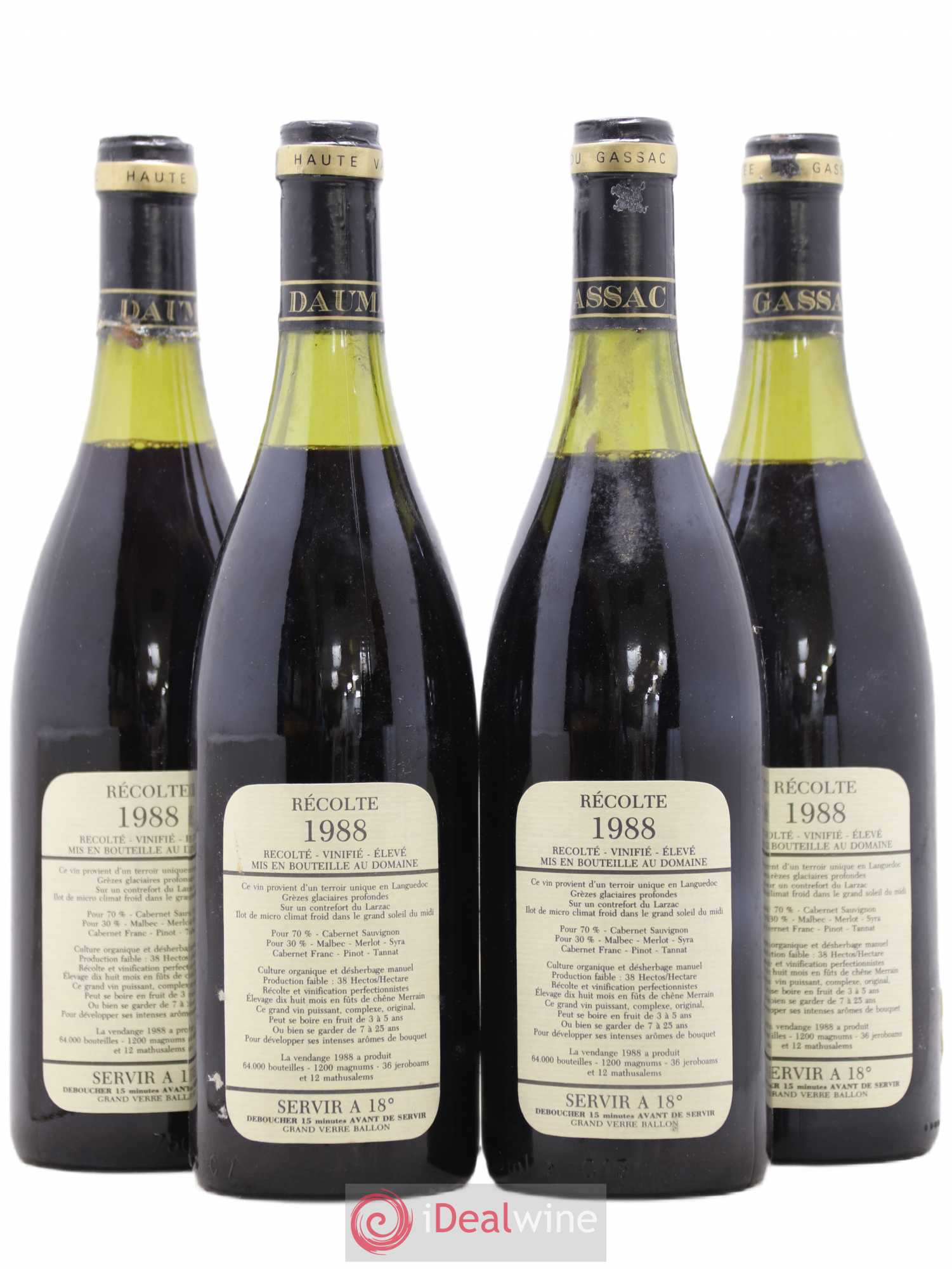 Saint-Guilhem-le-Désert - Cité d'Aniane Mas Daumas Gassac Famille Guibert de La Vaissière 1988 - Lot de 4 bouteilles - 1